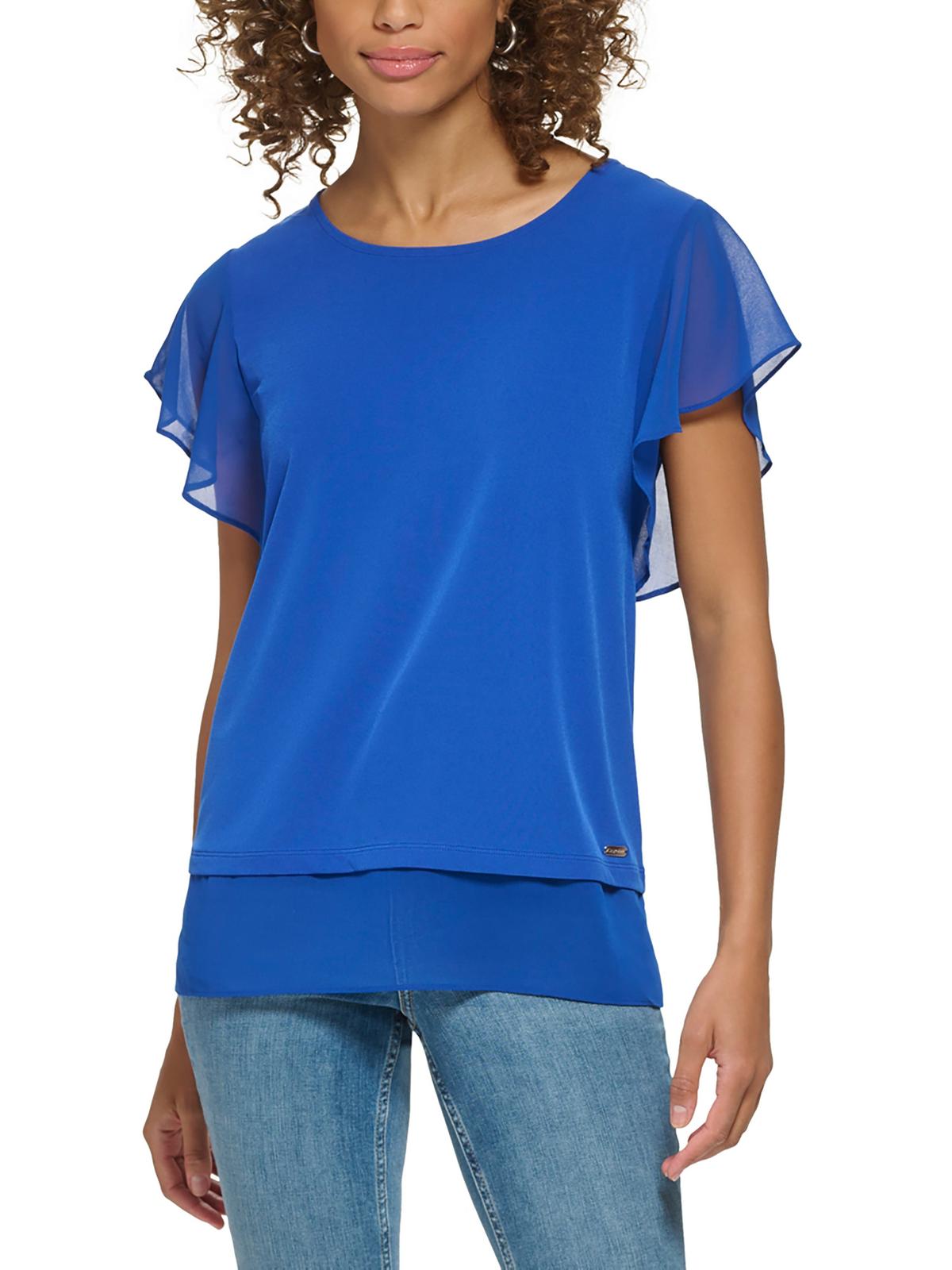 Calvin Klein Womens Layered Blouse In Blue