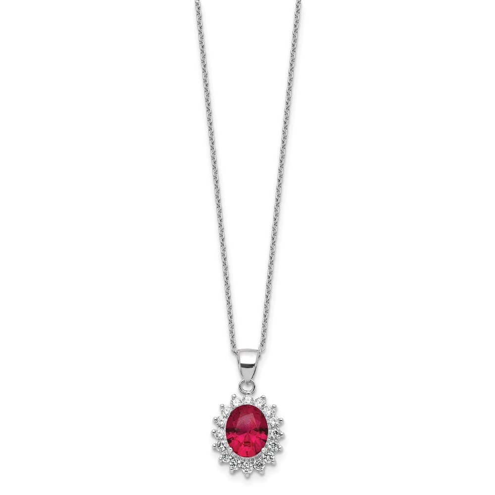 Diamond2deal Sterling Silver Rhodium-plated Lab Created Ruby And Cz Oval Halo Pendant Necklace