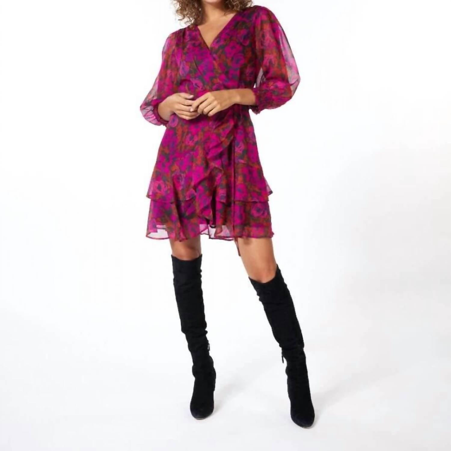 Shop Esqualo Wrap Floral Dress In Fuchsia In Multi