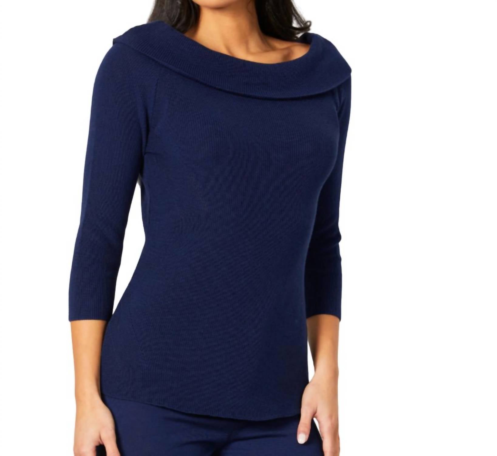 Shop Angel Apparel Off The Shoulder Ribbed Detail Top In Navy In Blue