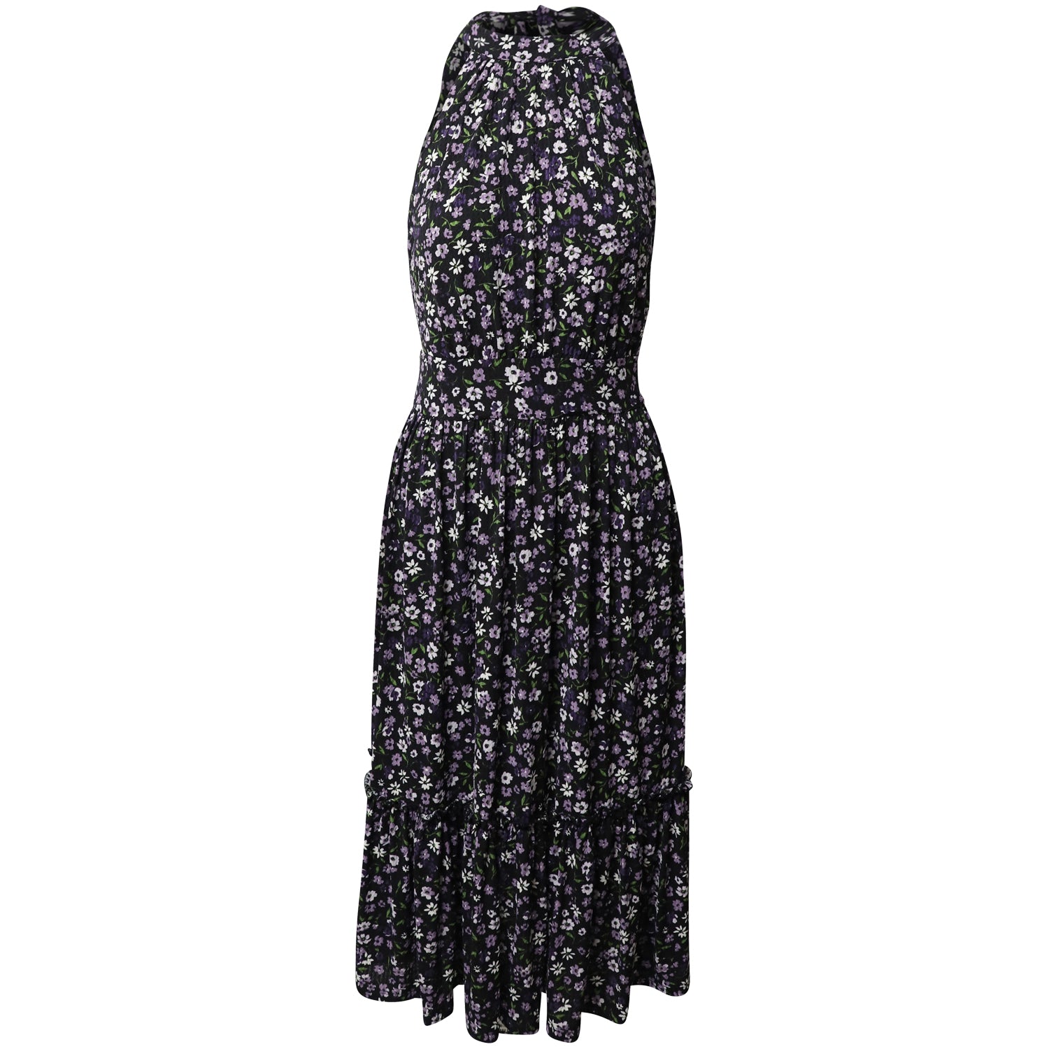 Image of Michael Kors Floral Print Halter Midi-Dress in Multicolor Polyester