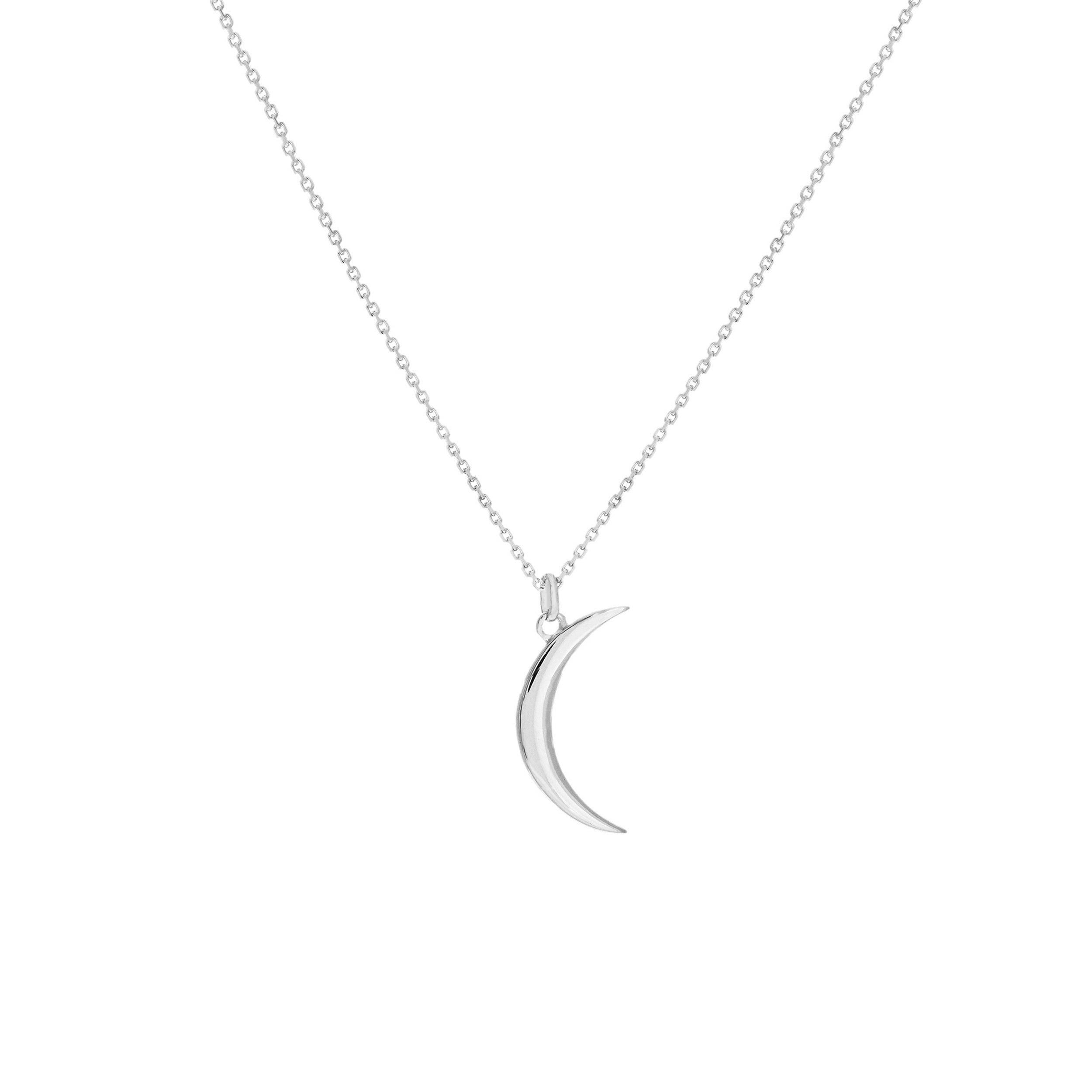 Sselects 14k Solid White Gold Dainty Crescent Necklace
