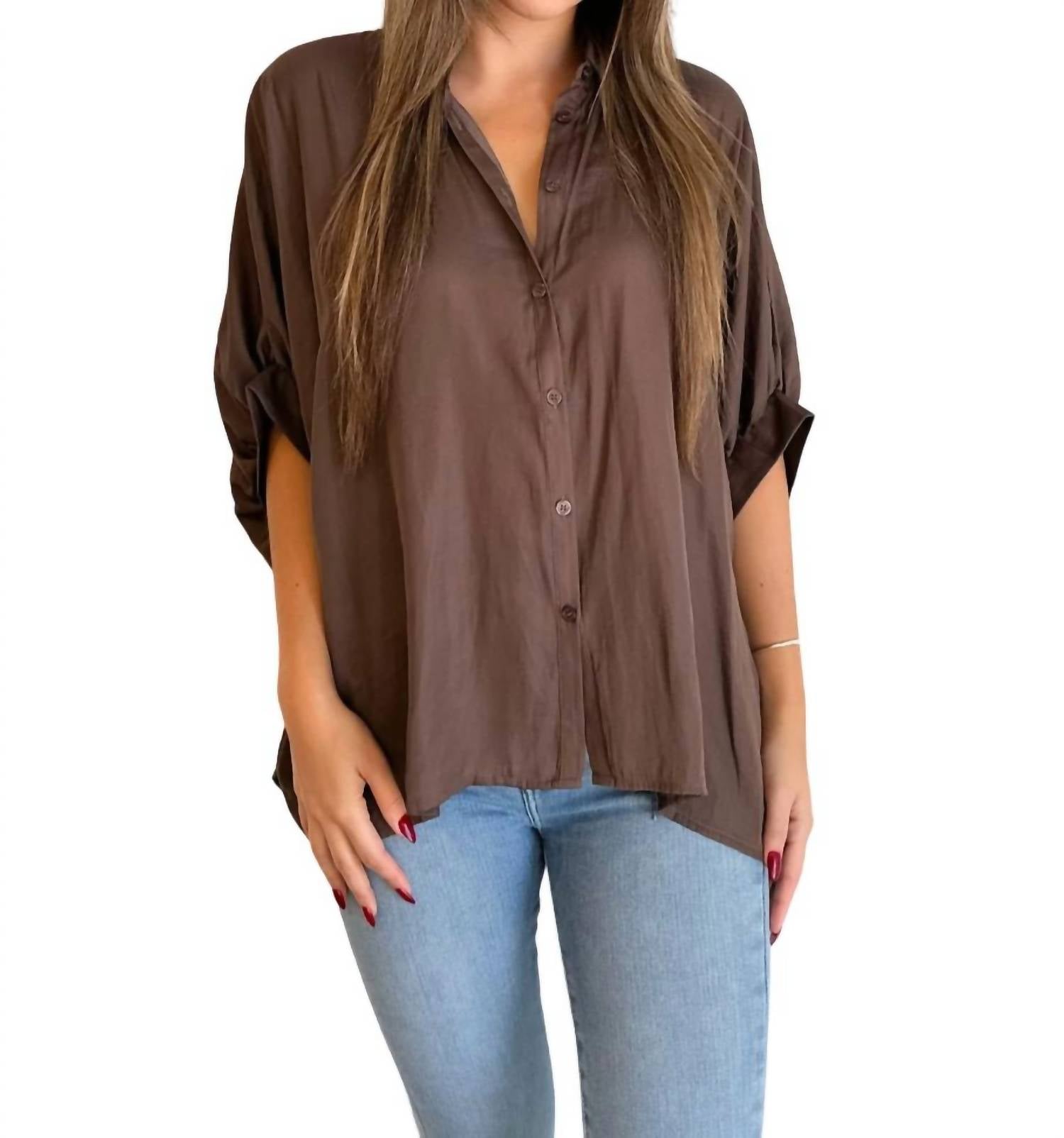 Day + Moon Hot Cocoa Button Down Shirt In Brown