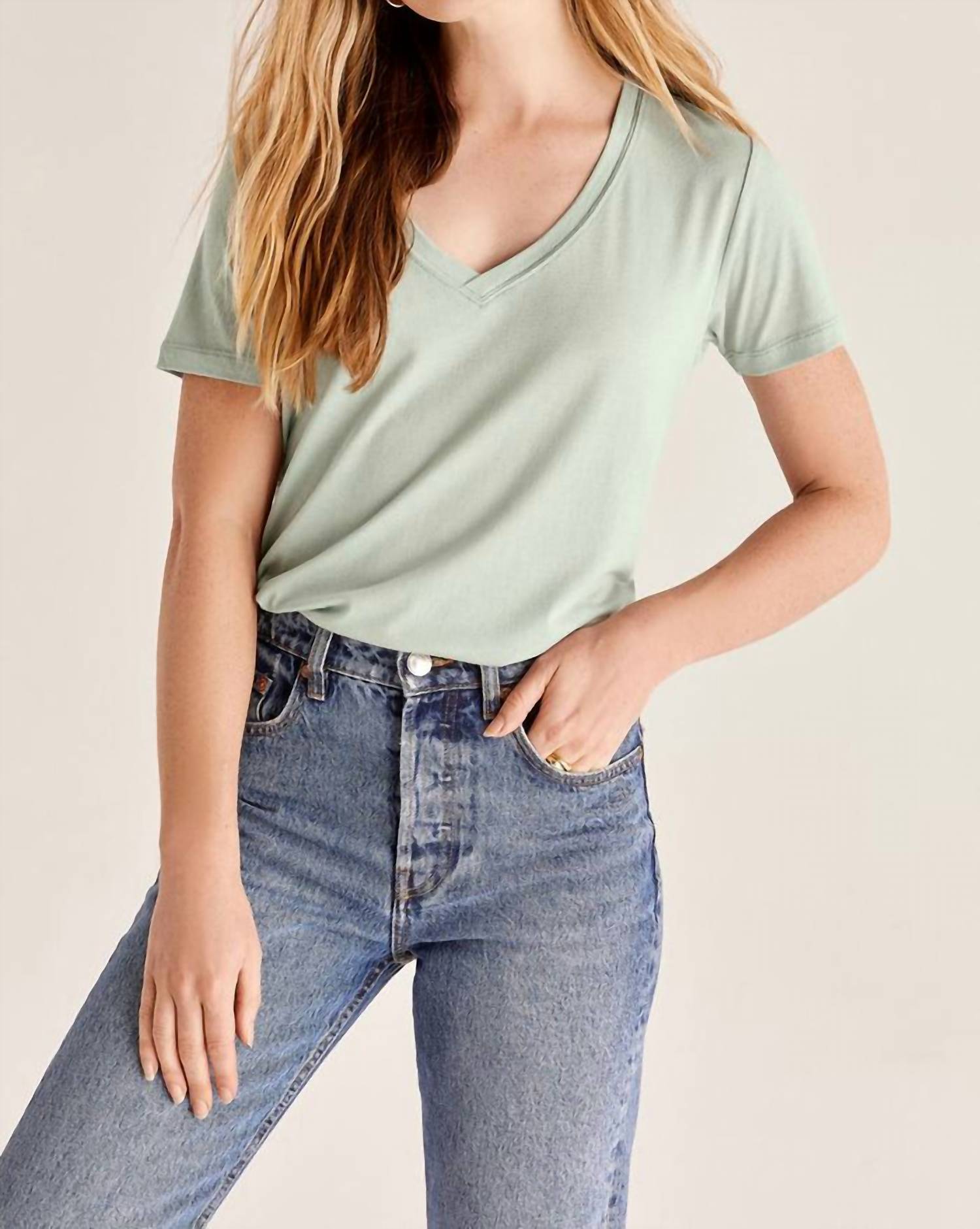 Shop Z Supply Kasey Modal V-neck Tee In Seaglass In Green