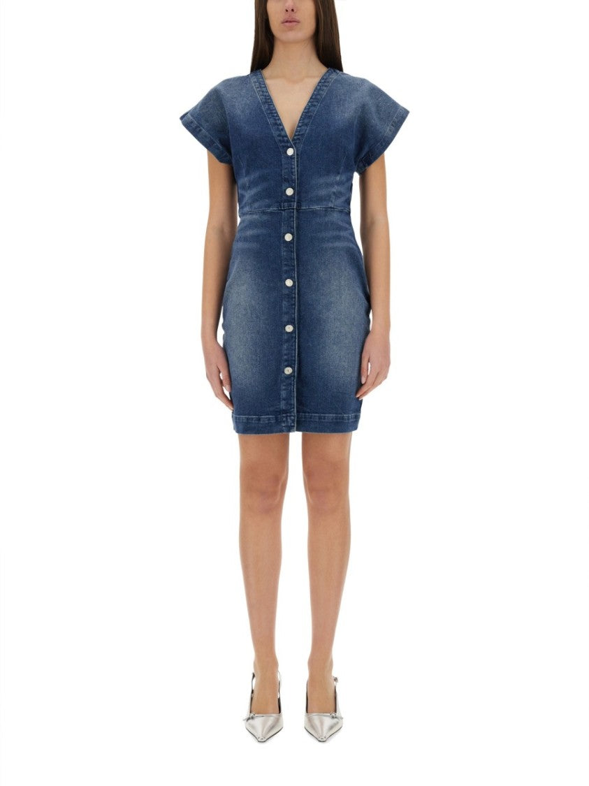 Moschino Slim Fit Denim Dress V-neckline