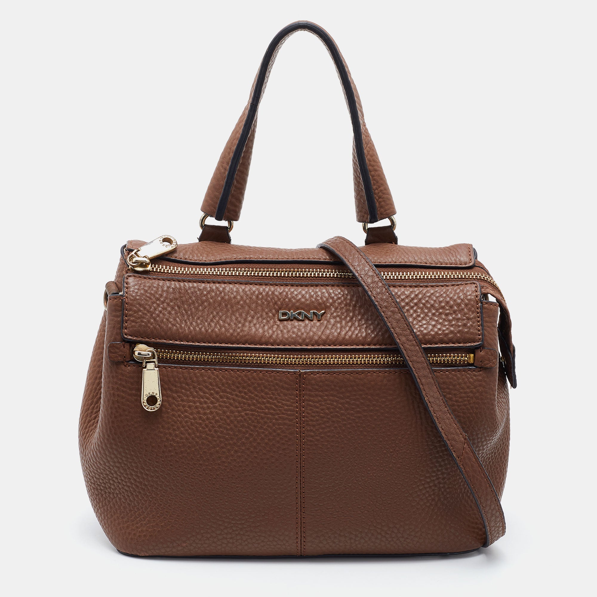 Dkny Leather Top Zip Satchel In Brown