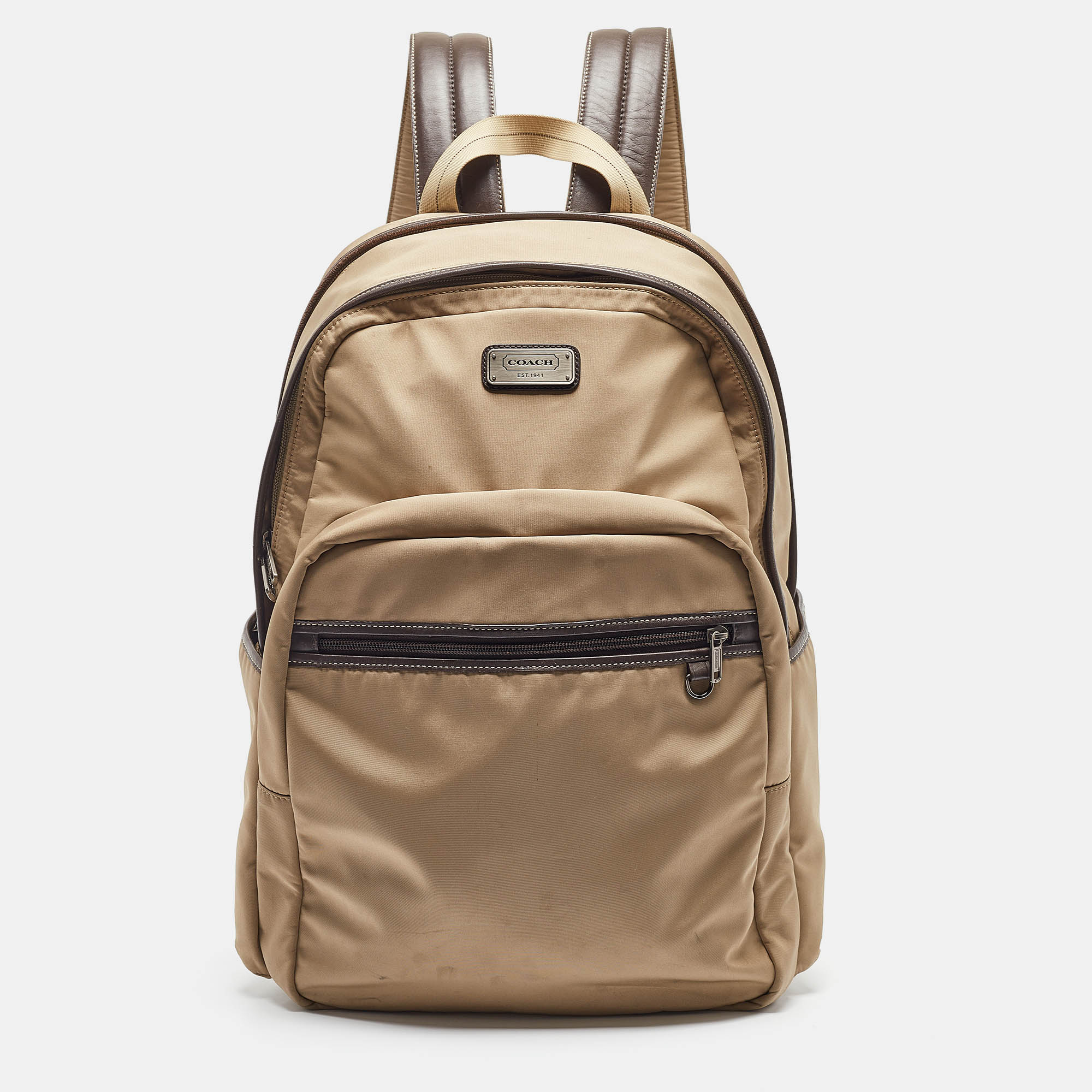 Coach /brown Leather And Nylon Backpack