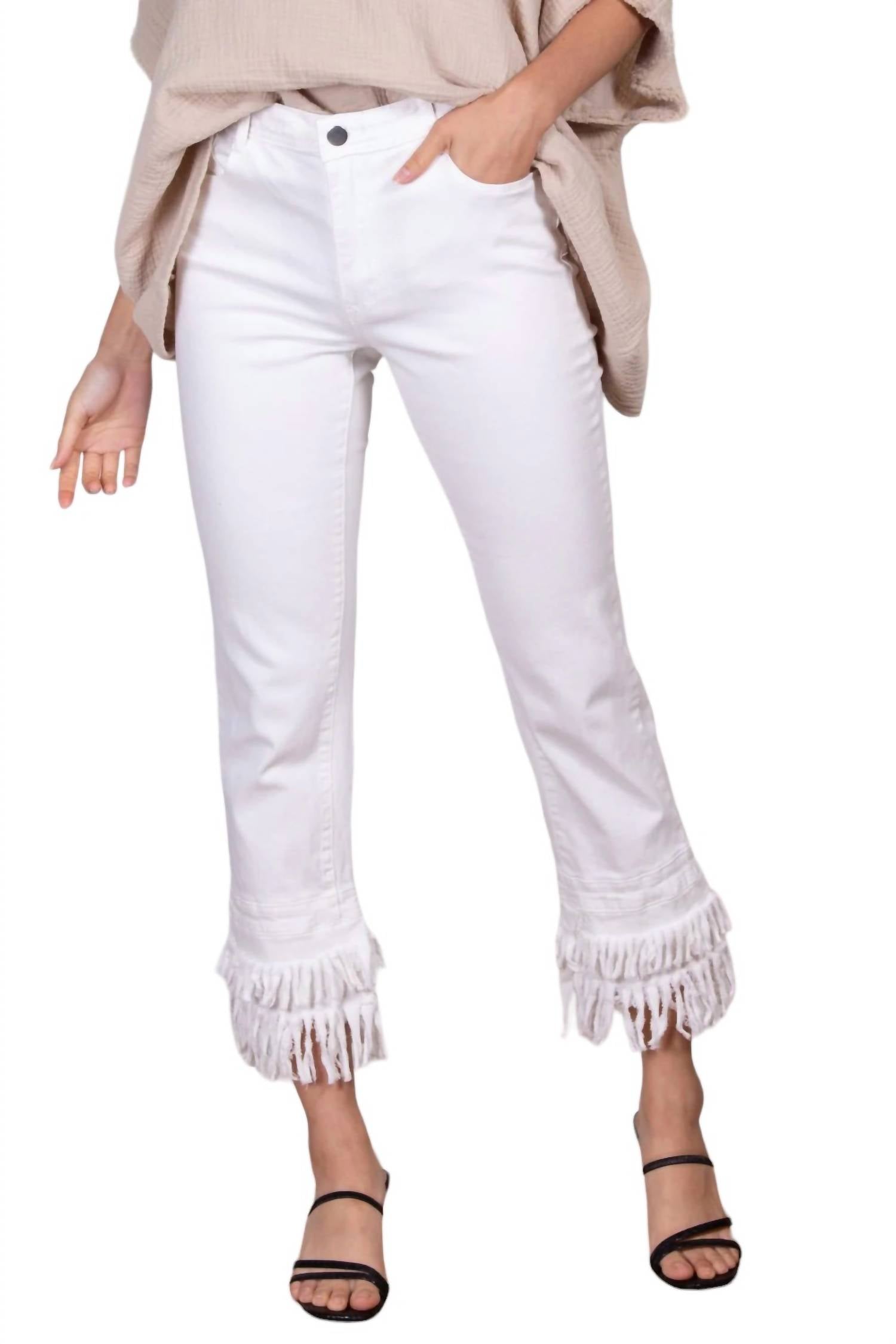 Shop Before You La Fringe Hem Jeans In White