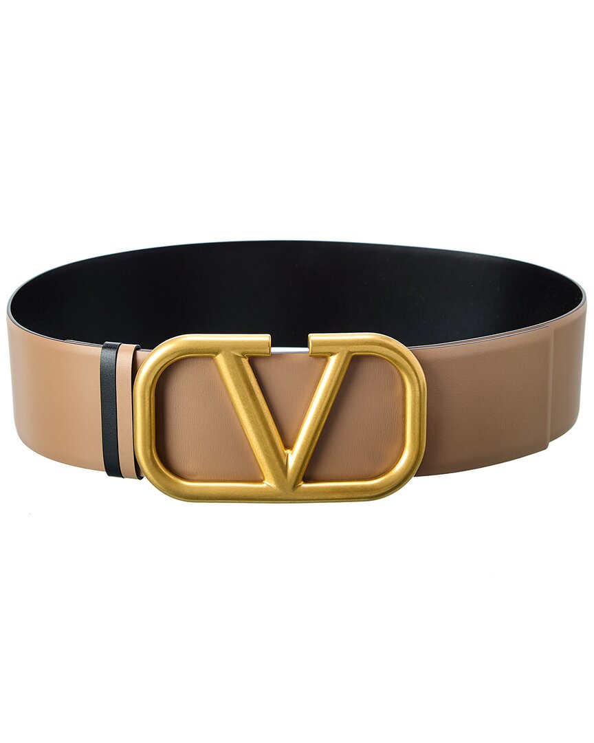 Valentino Garavani Vlogo 70mm Reversible Leather Belt In Beige