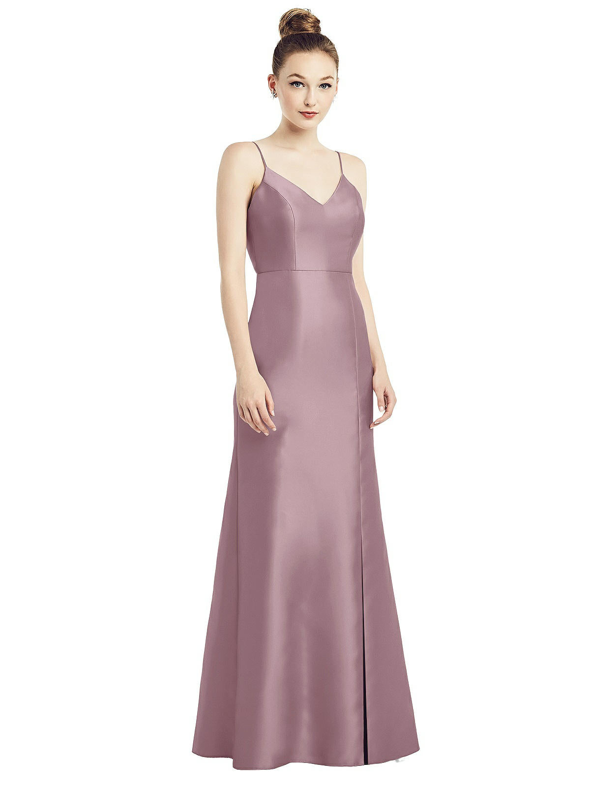 Alfred Sung Open-back Bow Tie Satin Trumpet Gown In Purple