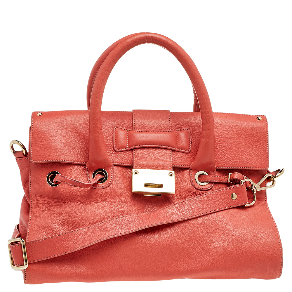 Jimmy Choo Coral Leather Rosalie Satchel In Red
