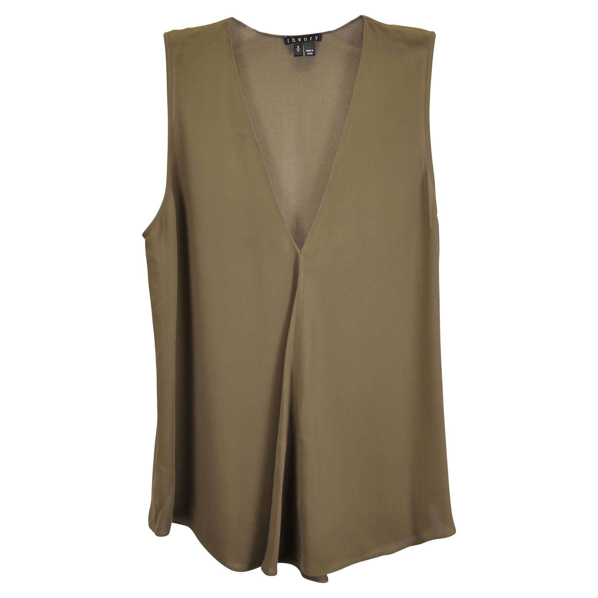 image of Theory V-Neck Tank Top in Green Silk