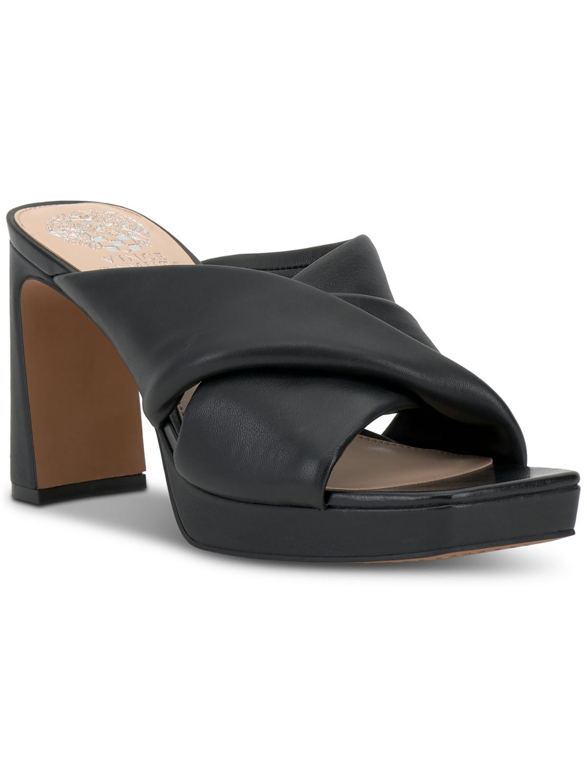 Shop Vince Camuto Elmindi Womens Leather Block Heel Mules In Black