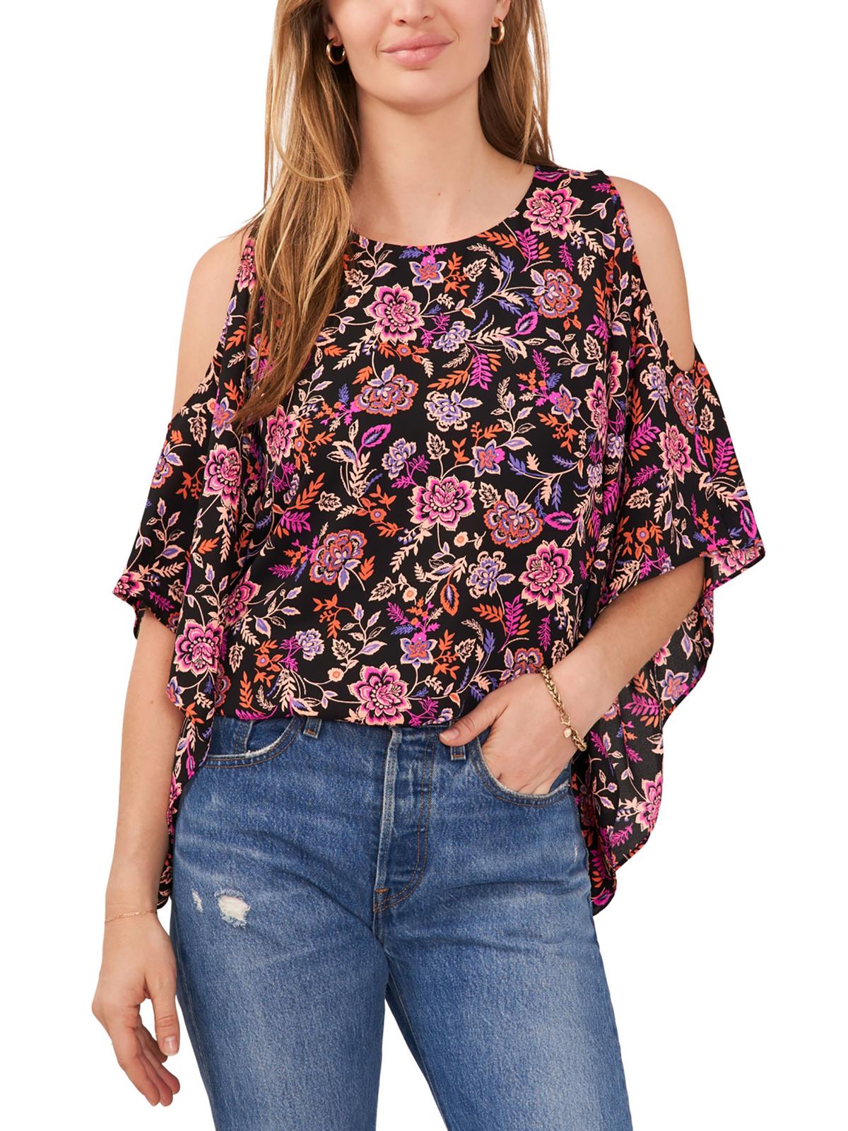 Sam & Jess Womens Floral Print Polyester Blouse In Black