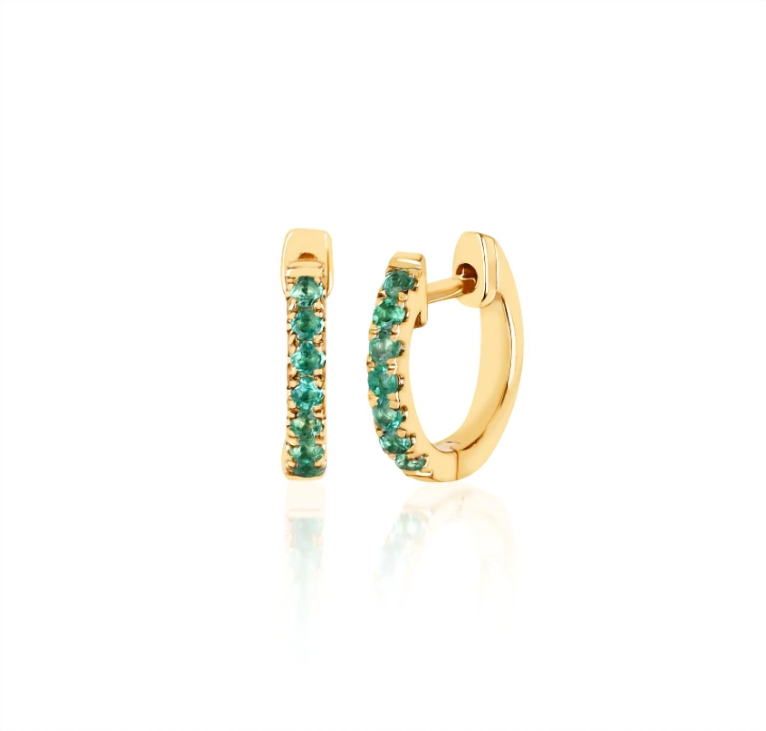 Ef Collection Gemstone Mini Huggie Earring In Emerald In Green