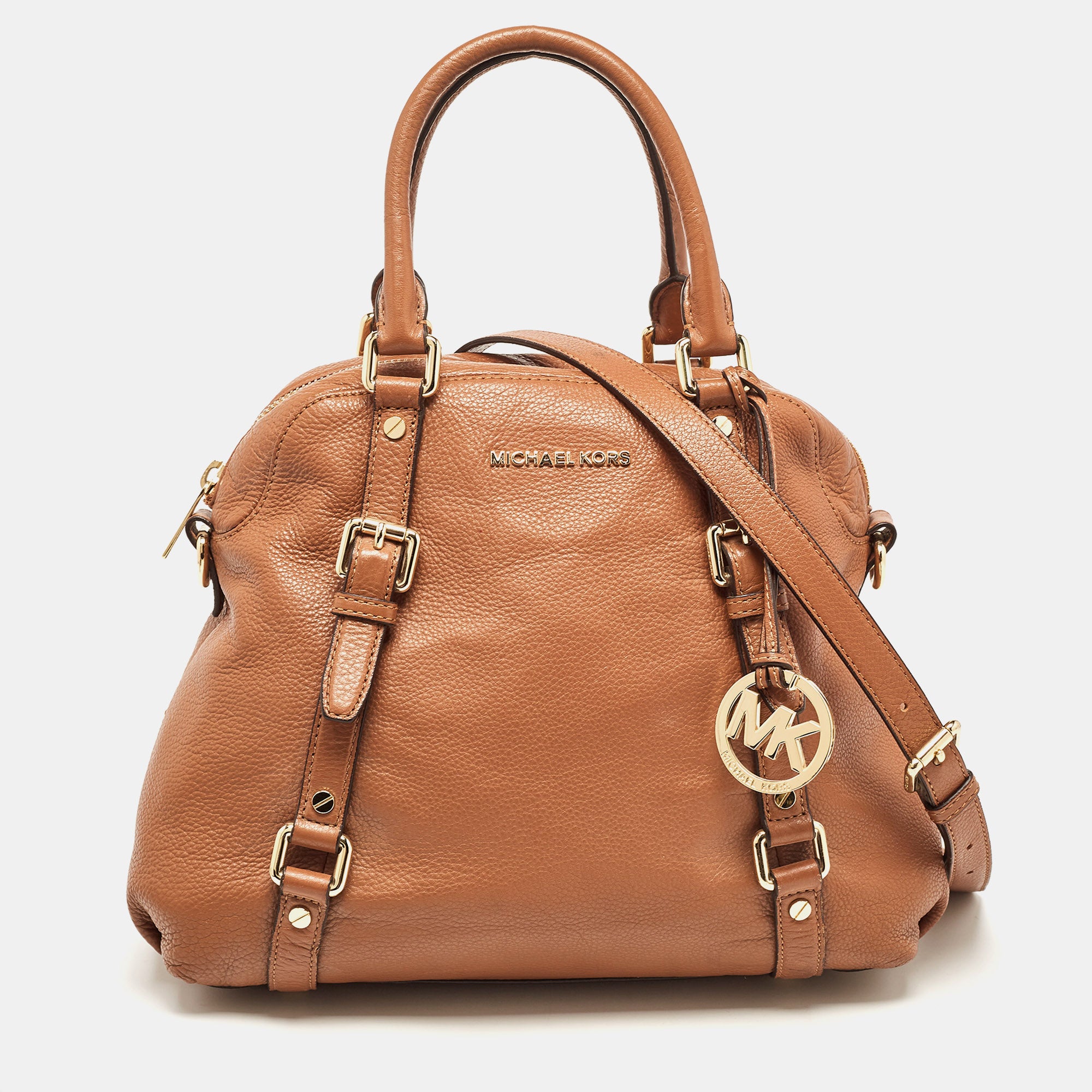 Michael Kors Leather Bedford Satchel In Brown