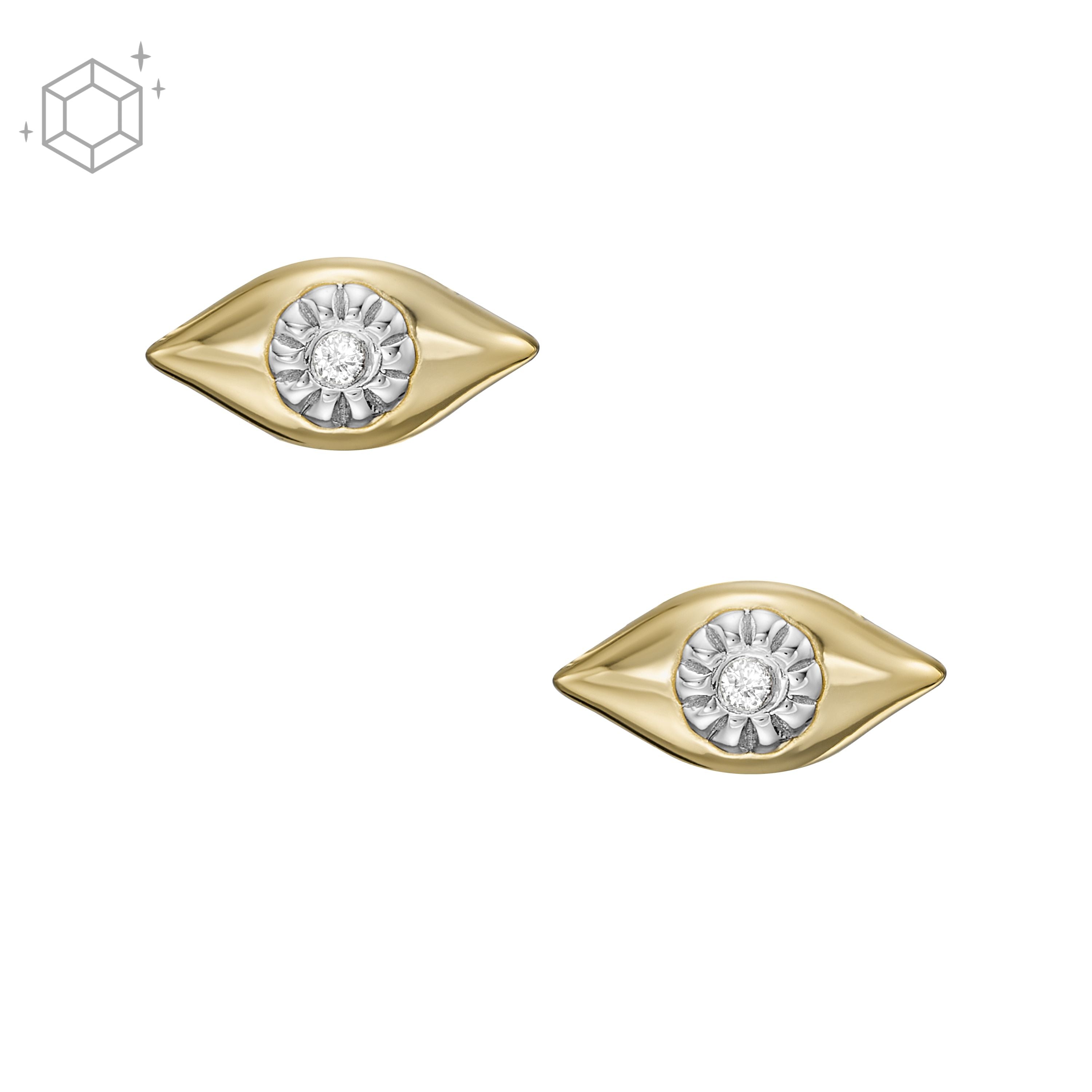 Shop Fossil Women's Evil Eye 14k Gold-plated Clear Laboratory Grown Diamond Stud Earrings In Silver