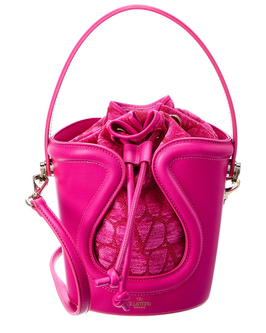 Valentino Garavani La Cinquieme Toile Iconographe Canvas & Leather Bucket Bag In Pink