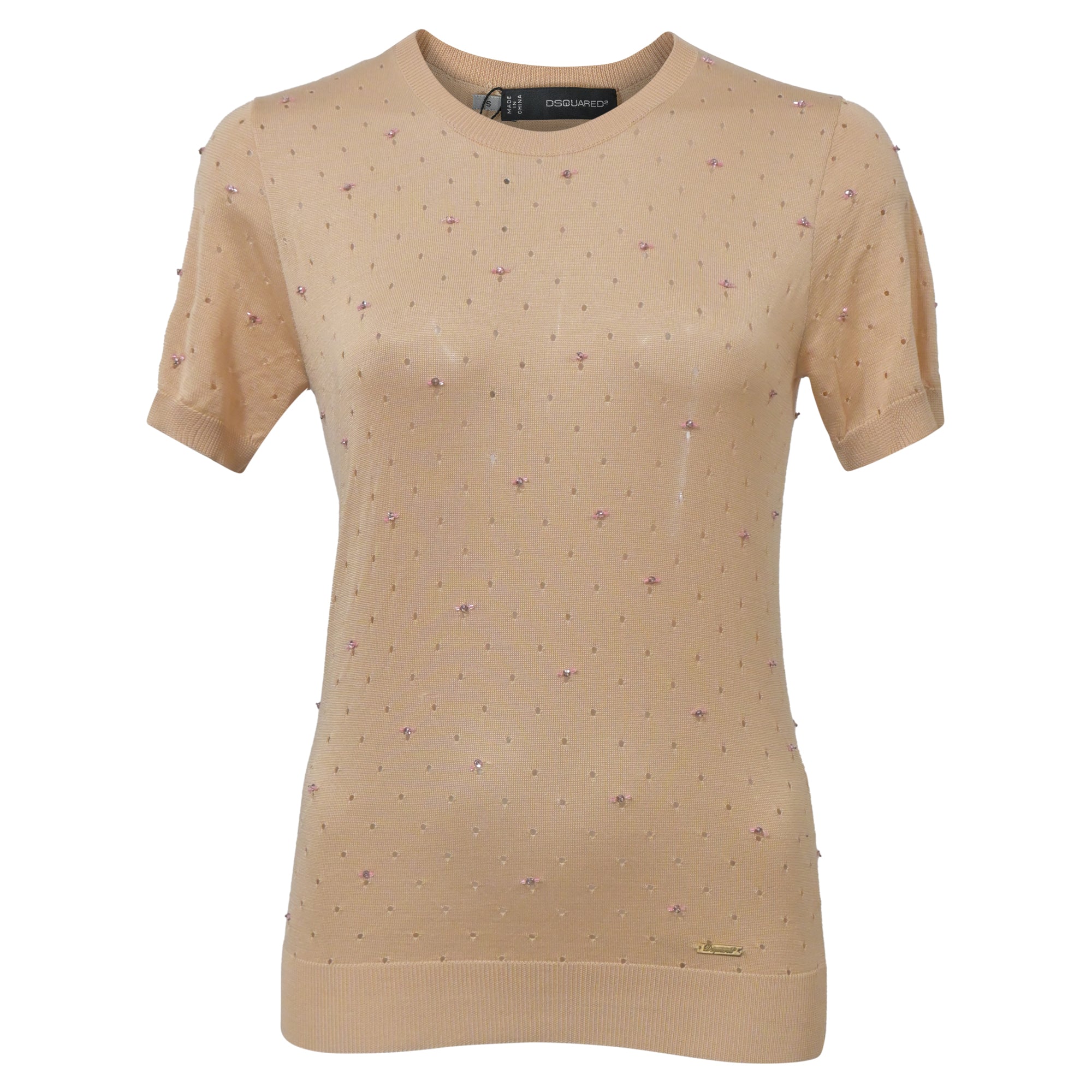 image of Dsquared2 Bead-Embellished Top in Nude Cotton