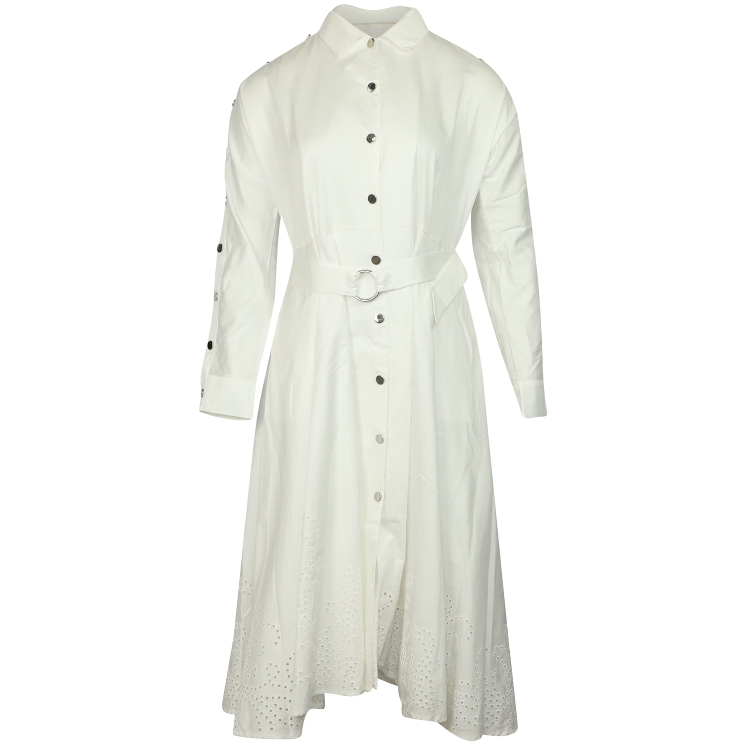 image of Maje Dress with Studded Sleeves in White Cotton