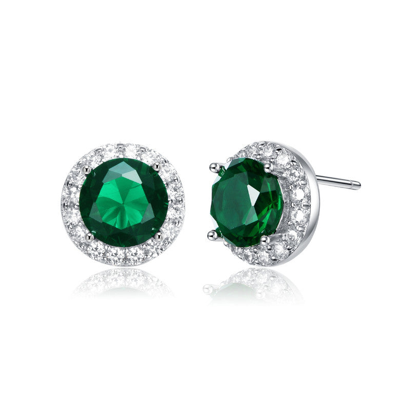 Rachel Glauber Round Shaped Stud Earrings With Colored Cubic Zirconias In Green