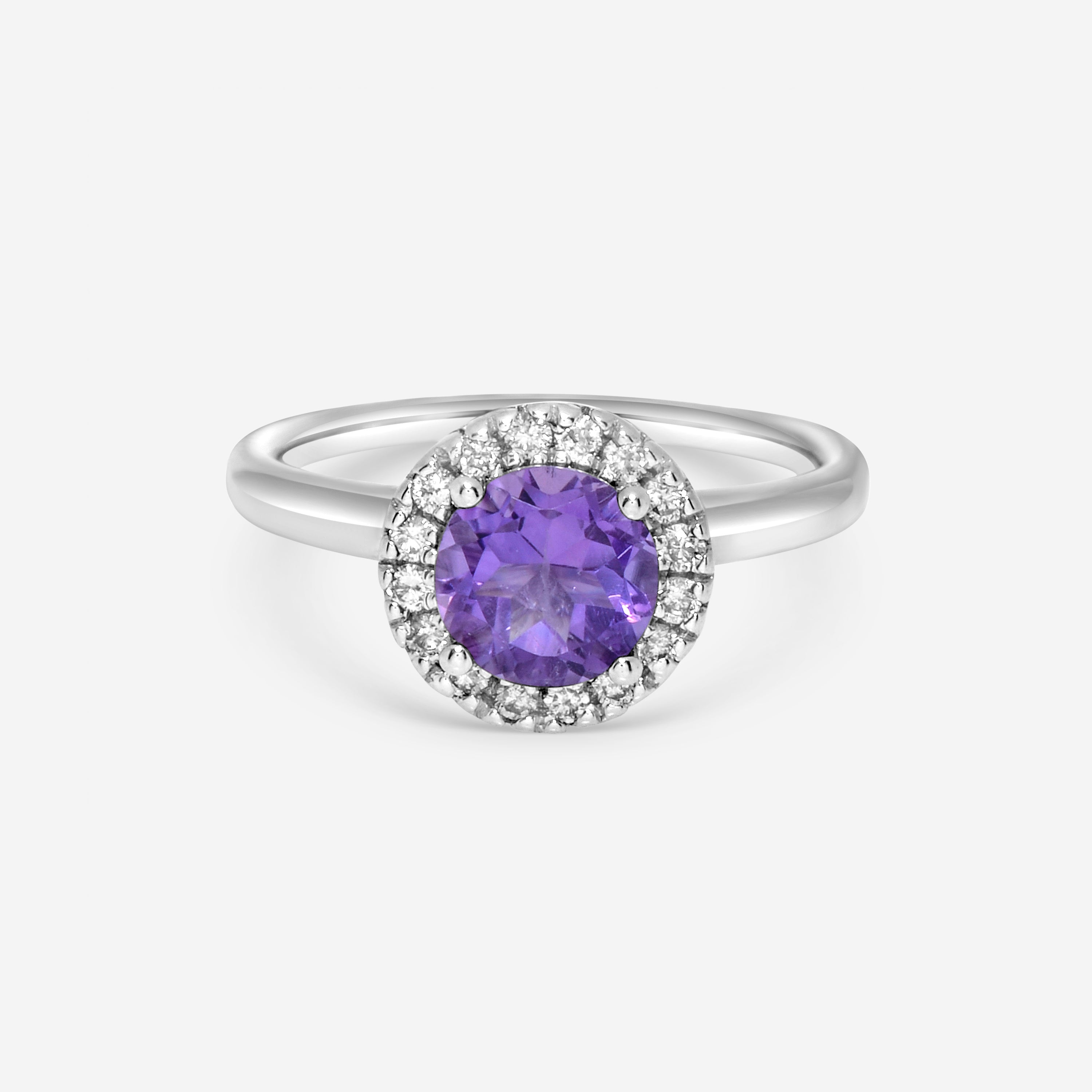 Superoro 14k White Gold, Amethyst And Diamond Gemstone Ring 63321 In Purple