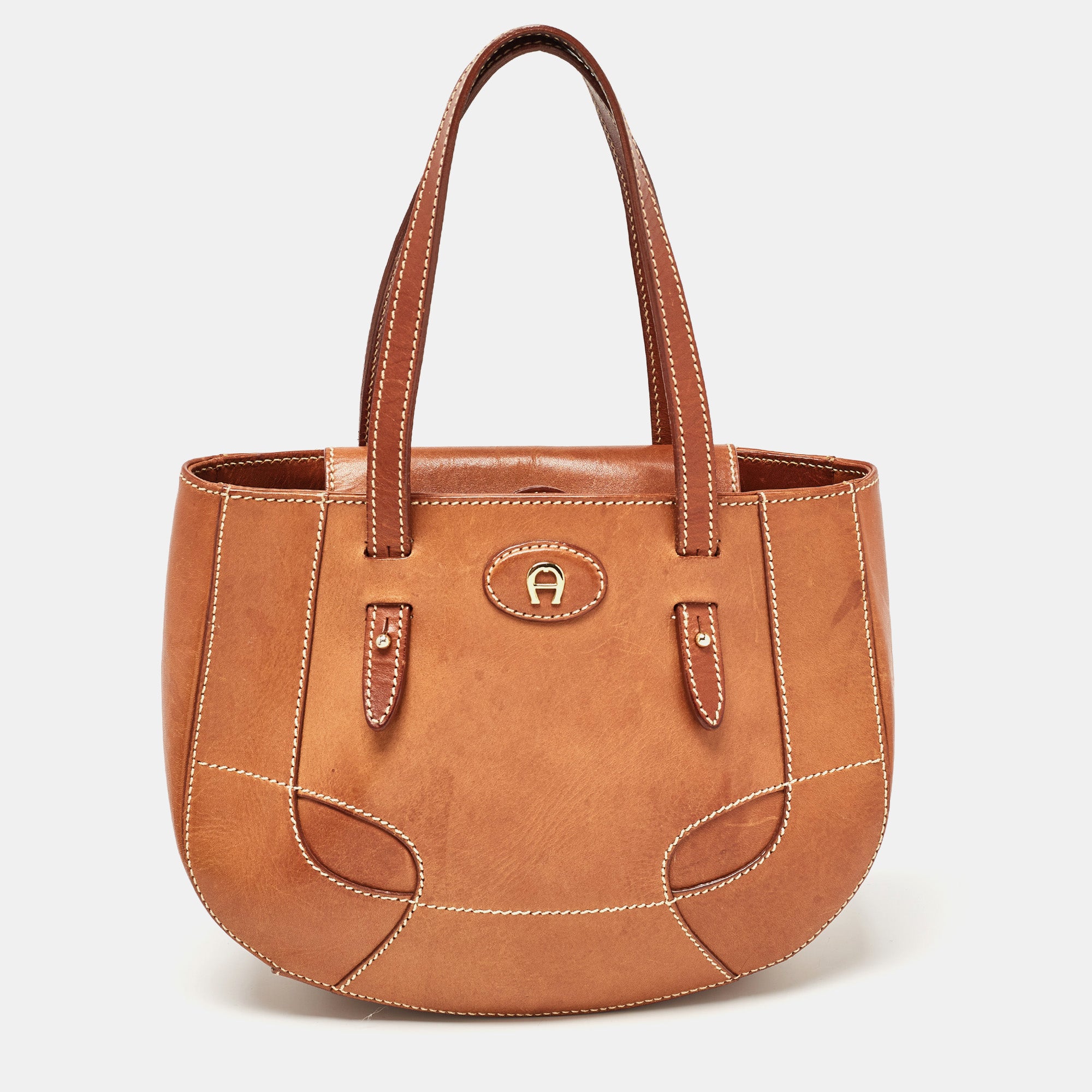 Aigner Leather Logo Flap Hobo In Brown