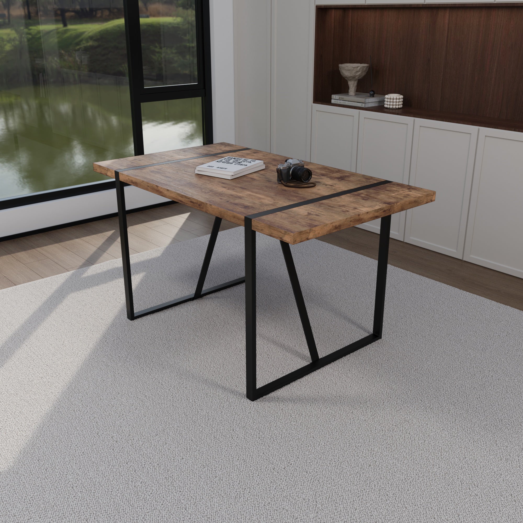 Streamdale 55" Dark MDF Dining Set: Table and 4 Armless Chairs