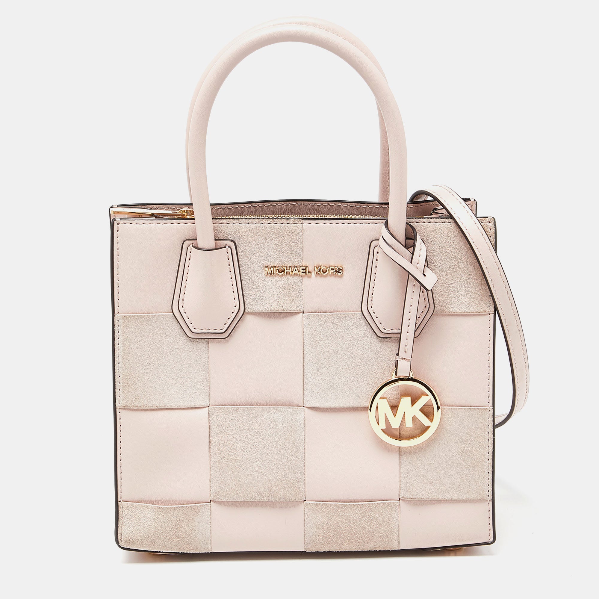 Shop Michael Kors Light Leather And Suede Mercer Tote In Beige