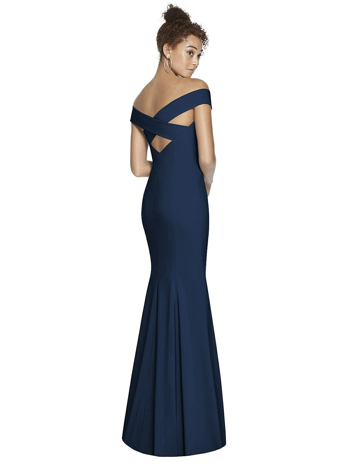 Shop Dessy Collection Off-the-shoulder Criss Cross Back Trumpet Gown In Blue
