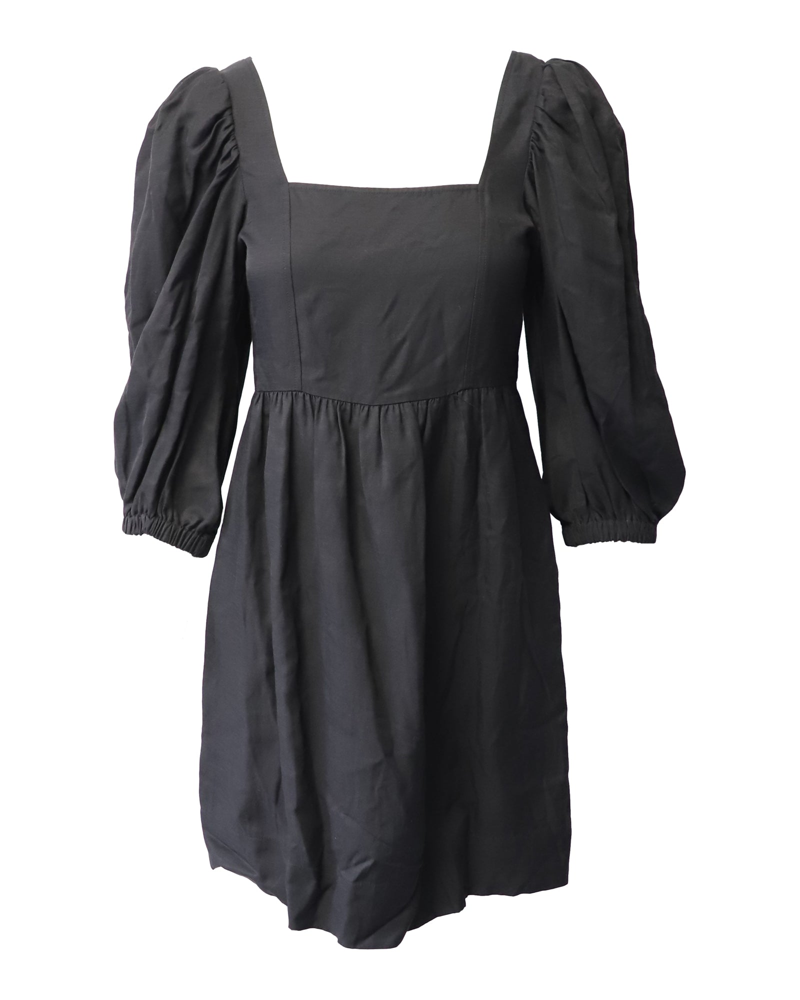 image of Ba&sh Puffed Sleeve Mini Dress in Black Viscose