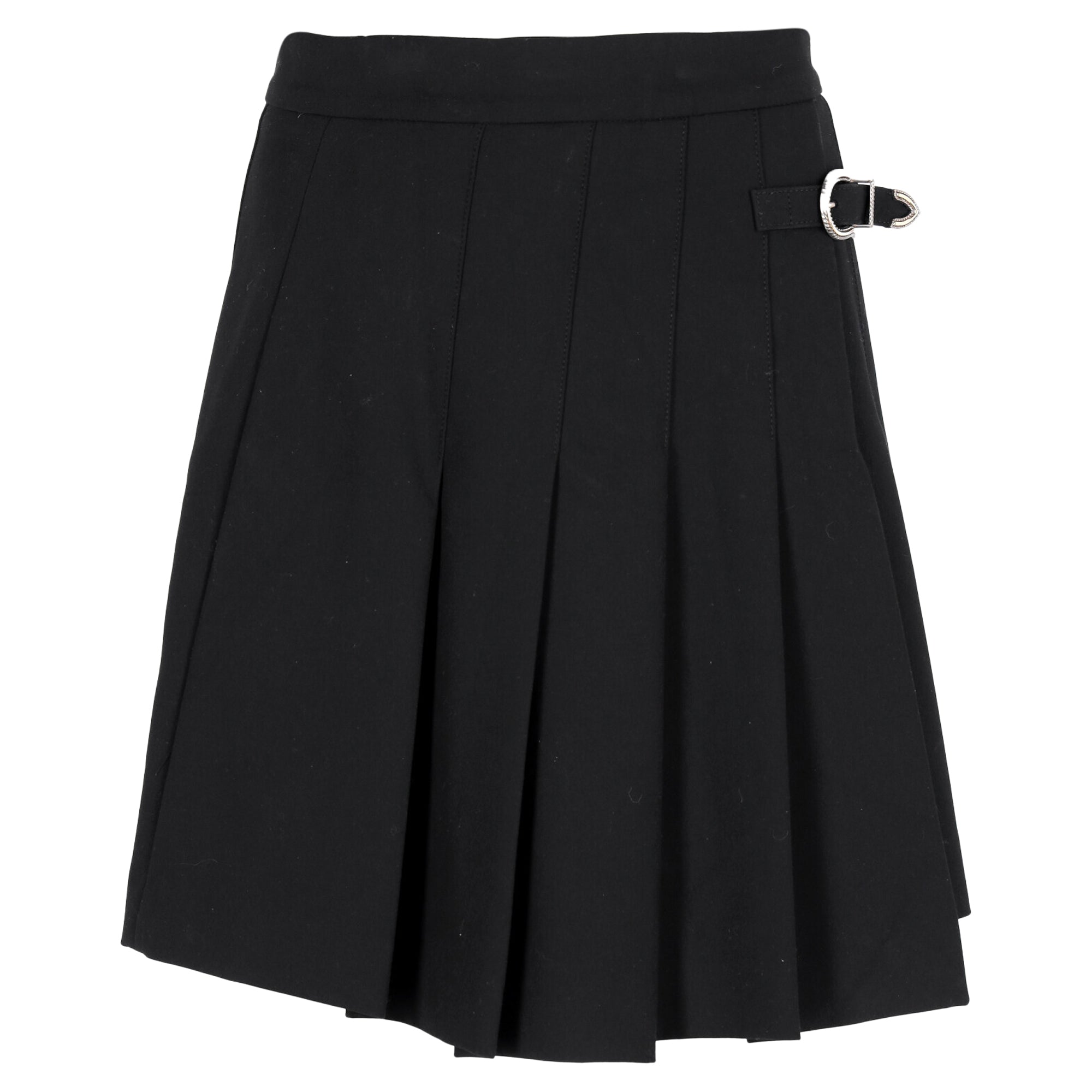 Maje Pleated Mini Asymmetrical Skirt In Black Wool In Black