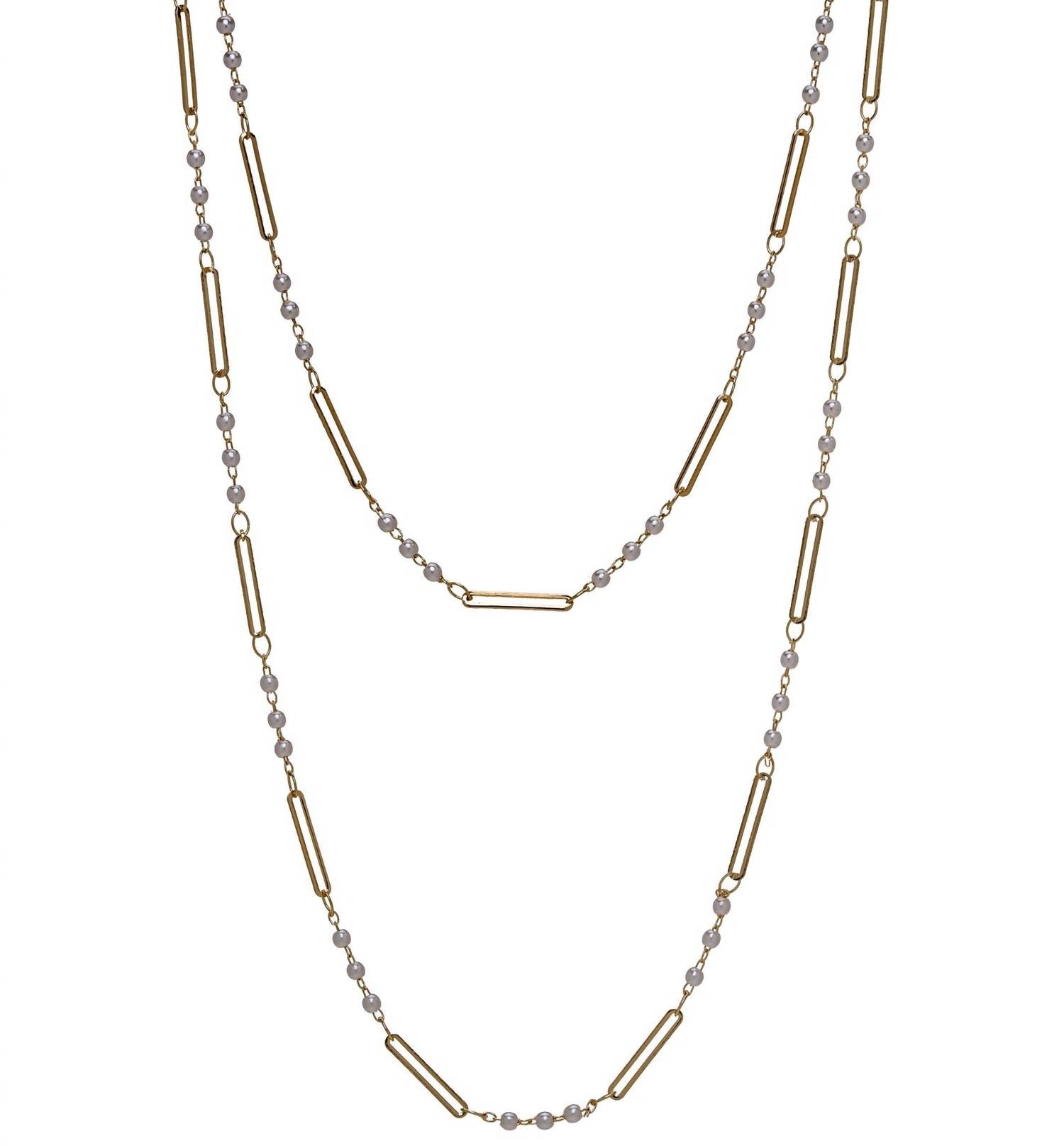 Bracha Del Sol Double Strand Necklace In Pearl In Metallic