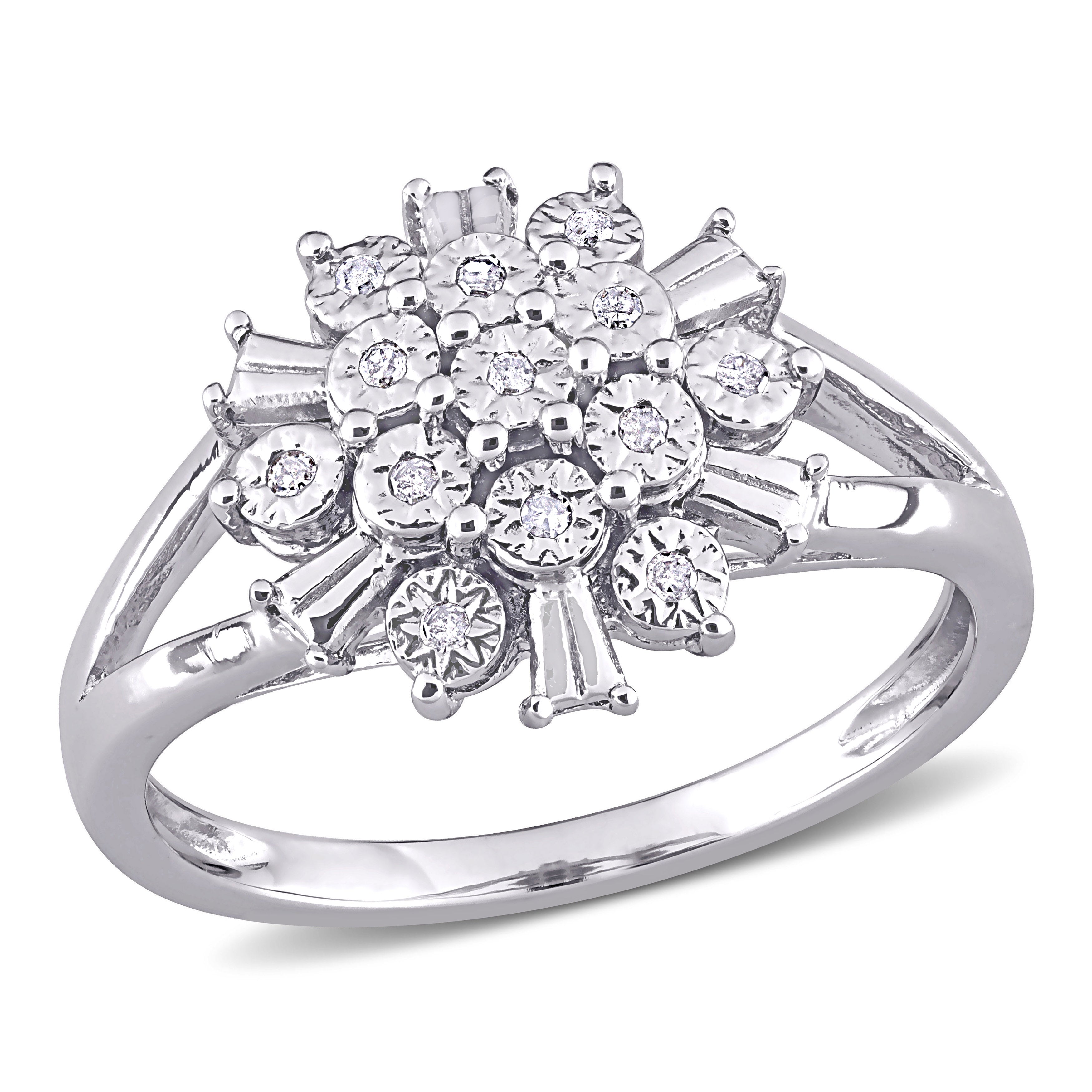 Mimi & Max 1/10ct Tw Diamond Spoke Split Shank Ring Sterling Silver In White