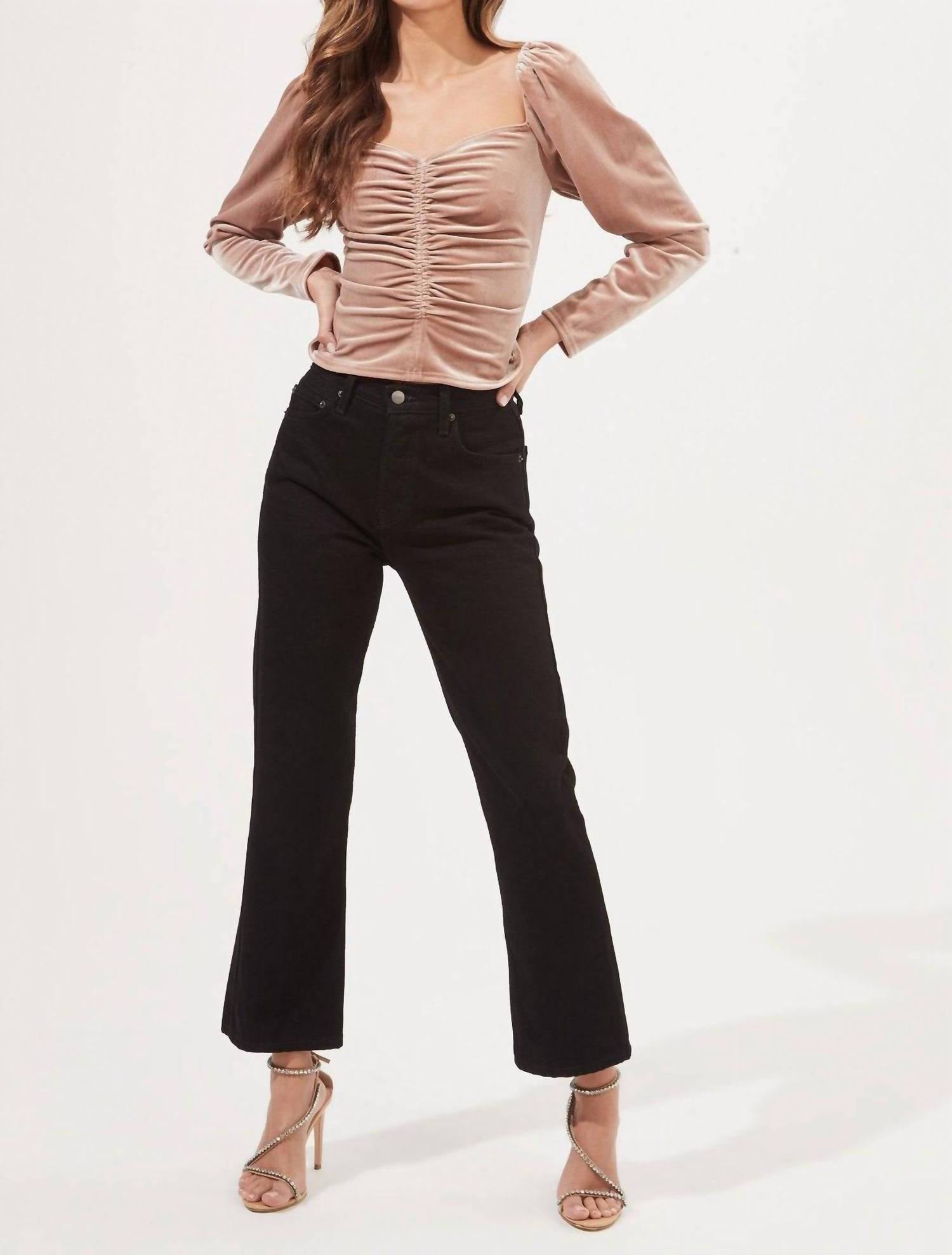 Shop Astr Vanya Velvet Ruched Top In Blush Nude In Brown