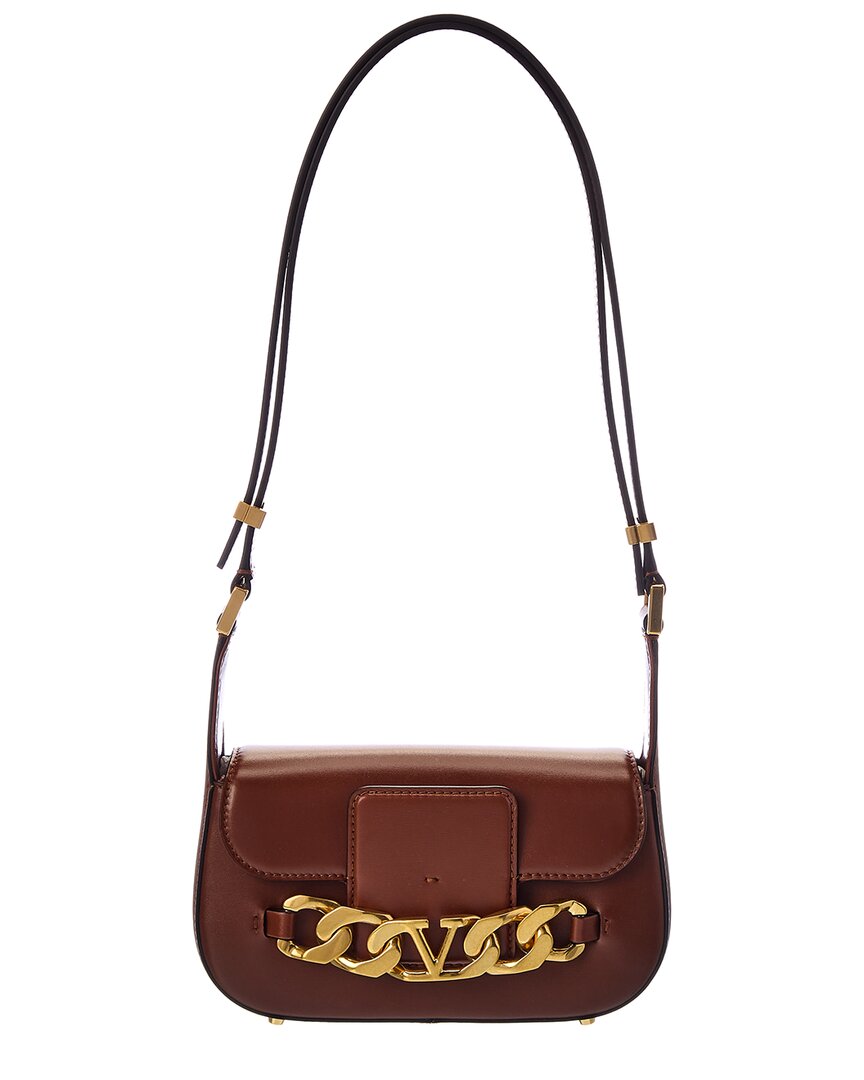Valentino Garavani Vlogo Chain Small Leather Shoulder Bag In Brown