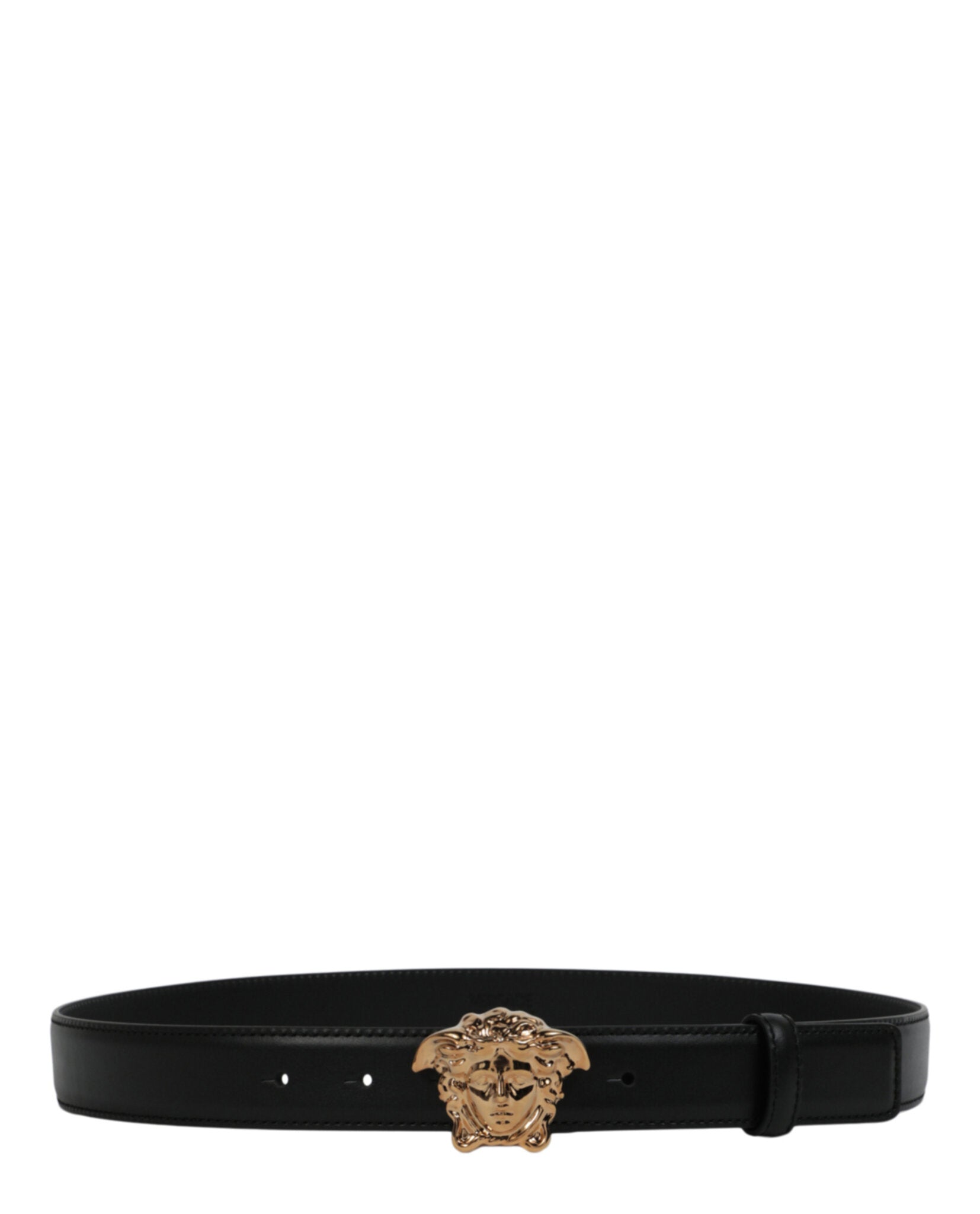 Versace La Medusa Buckle Leather Belt In Black