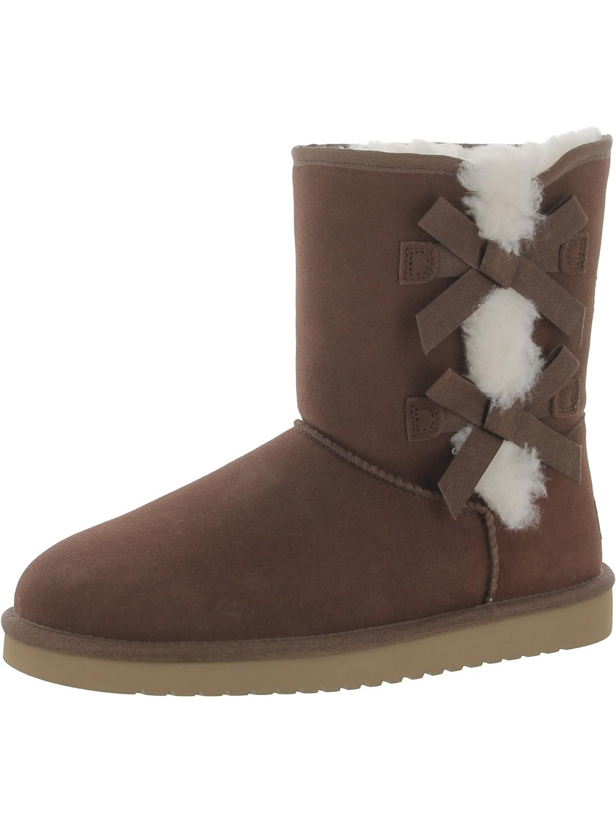 Shop Koolaburra Victoria Short Womens Leather Embellished Shearling Boots In Brown