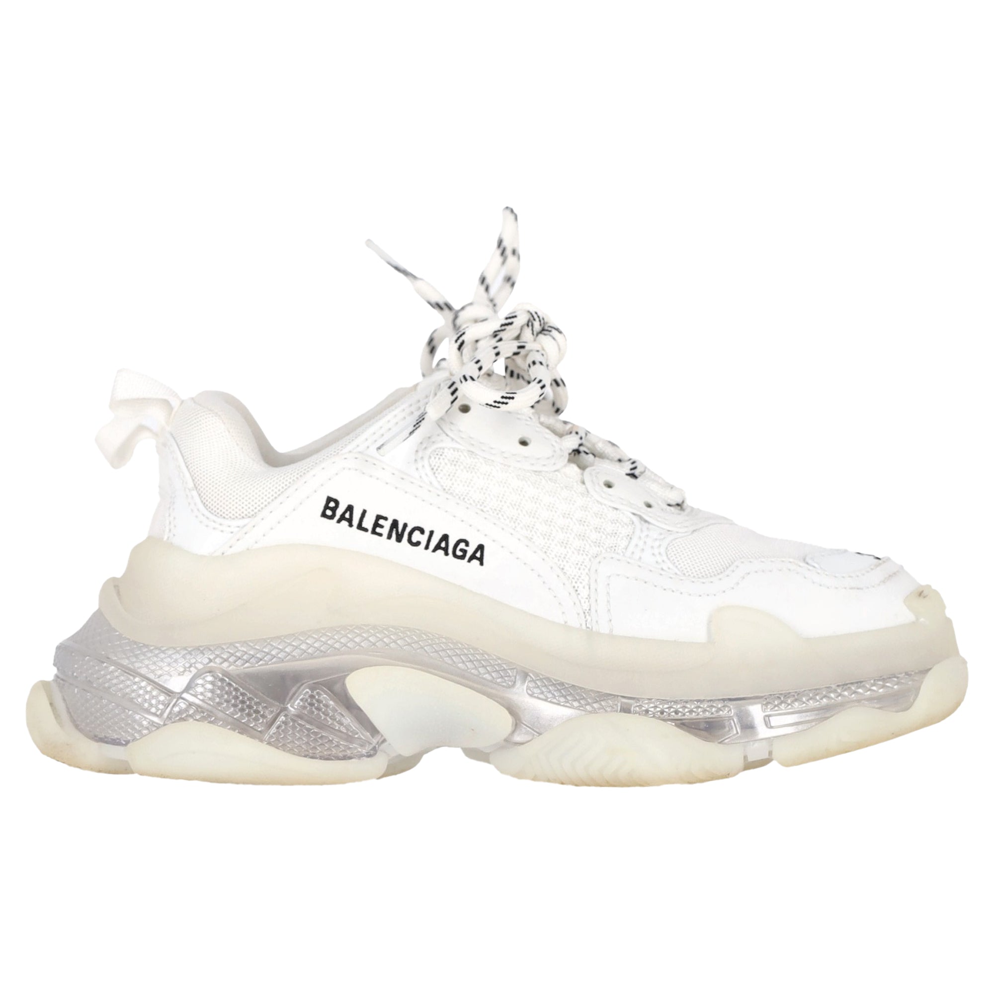 image of Balenciaga Clear Sole Triple S Sneakers in White Polyester