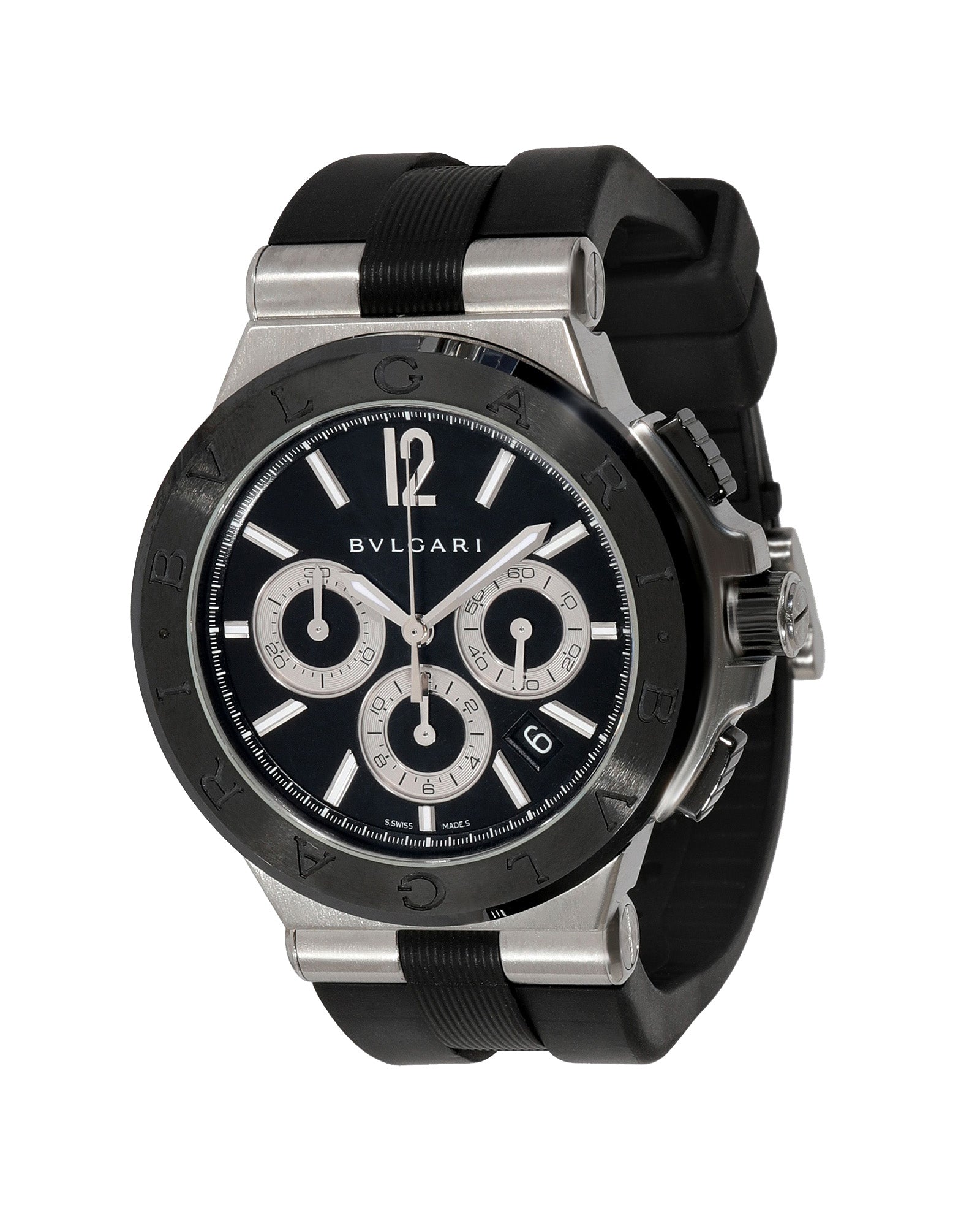 image of BVLGARI Diagono DG42SCCH Men's Watch in  Stainless Steel/Ceramic