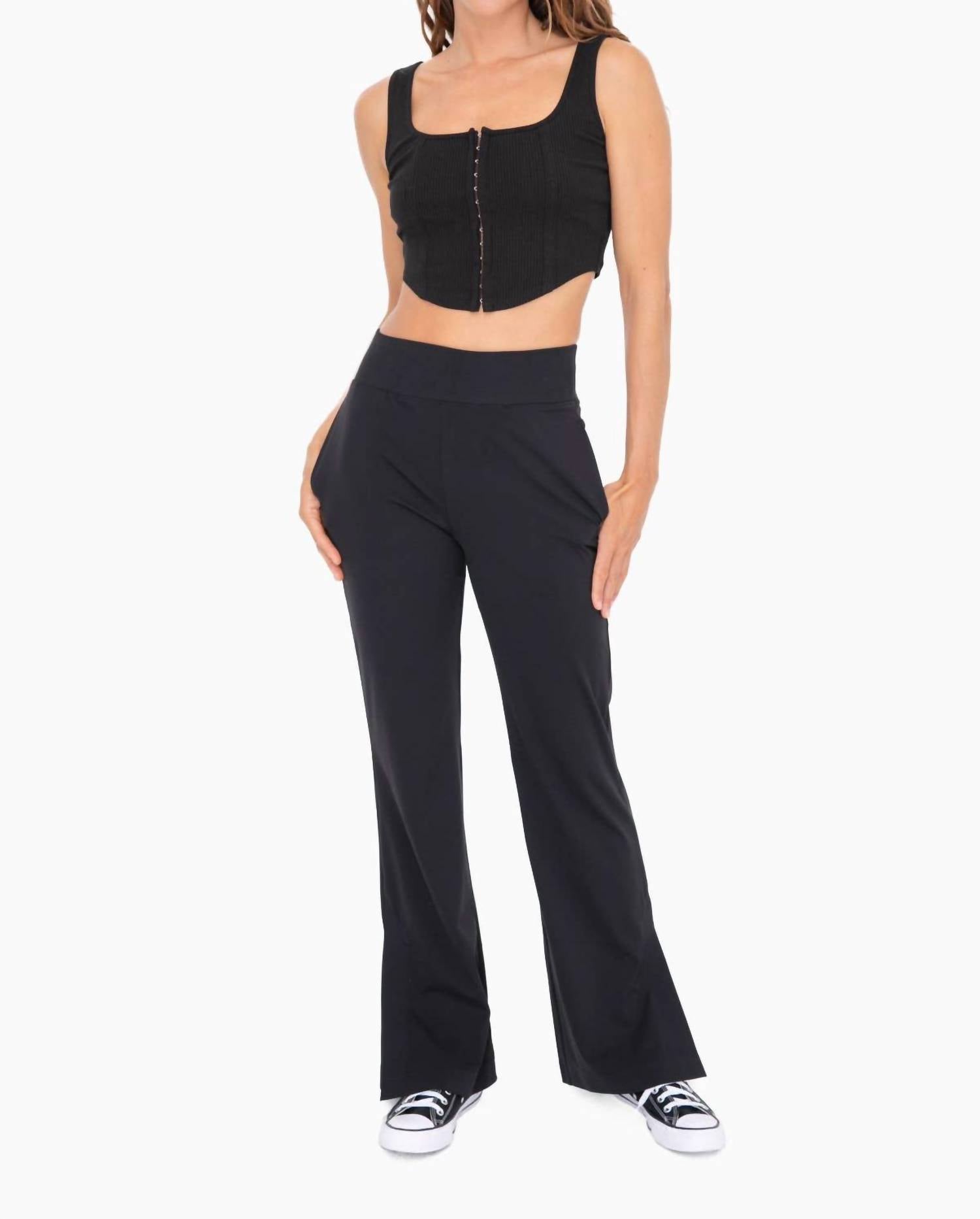 Mono B Blend Wide Leg Active Pants In Black