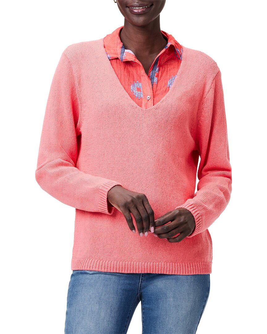 Nic + Zoe Cotton Cord Soft V Neck Sweater In Pink