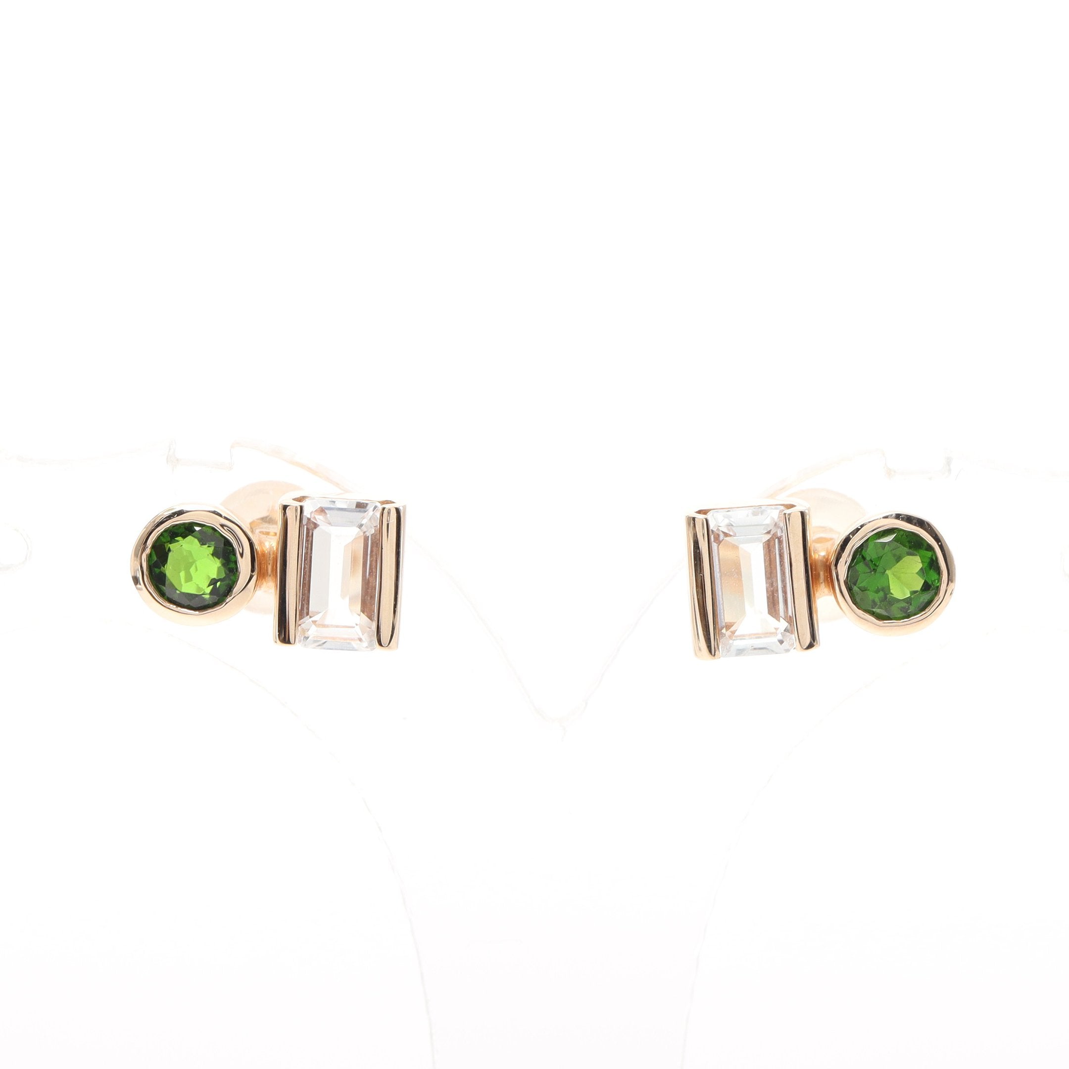 Hirotaka Bird Of Paradisetopaz & Chrome Diopside Stud Earrings K10yg Yellow Gold Clear Set Of 2 In Multi