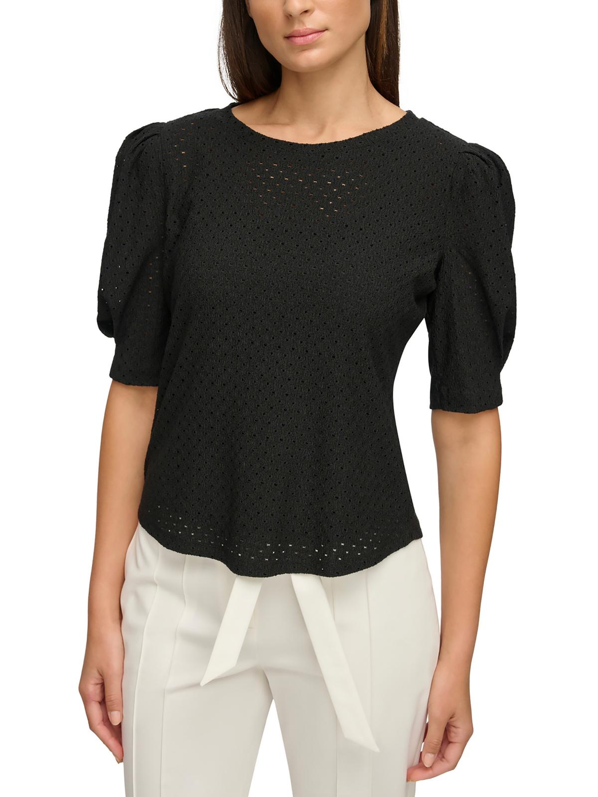 Donna Karan Womens Solid Knit Blouse In Black