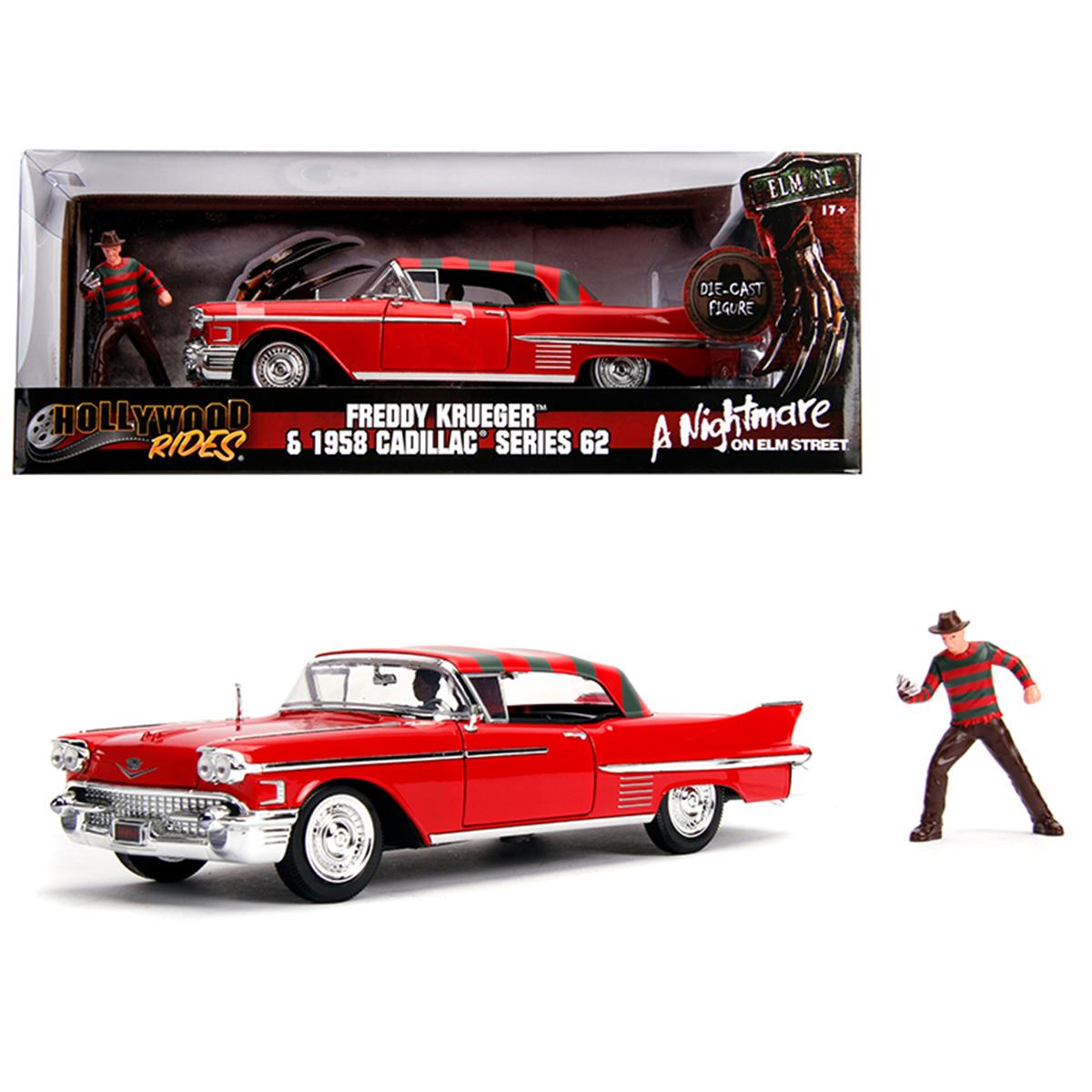Jada Toys Jada 1958 Cadillac Series 62 Red With Freddy Krueger Diecast Figure A Nightmare On Elm Street Movie