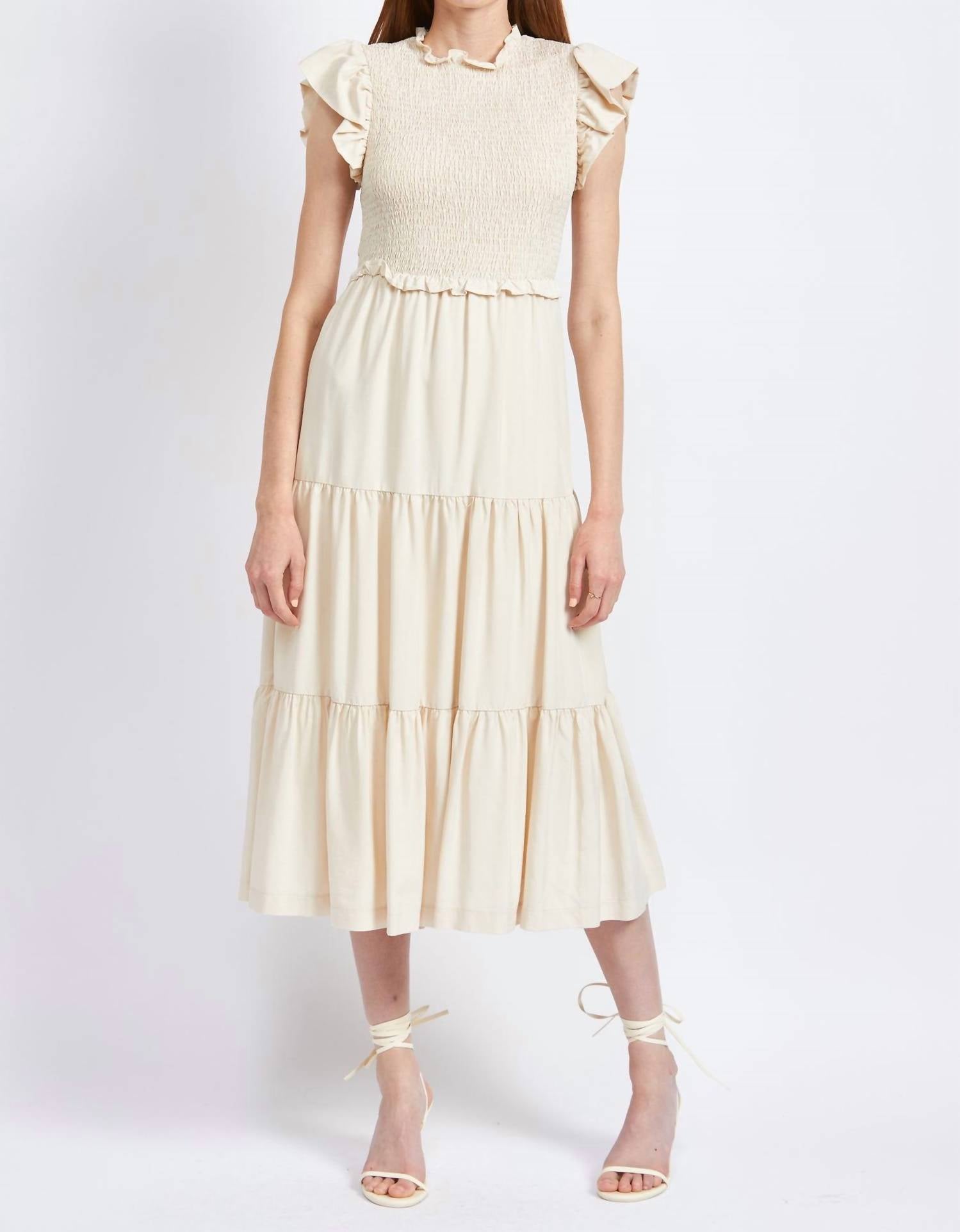 Shop En Saison Denisse Smocked Midi Dress In Cream In Beige