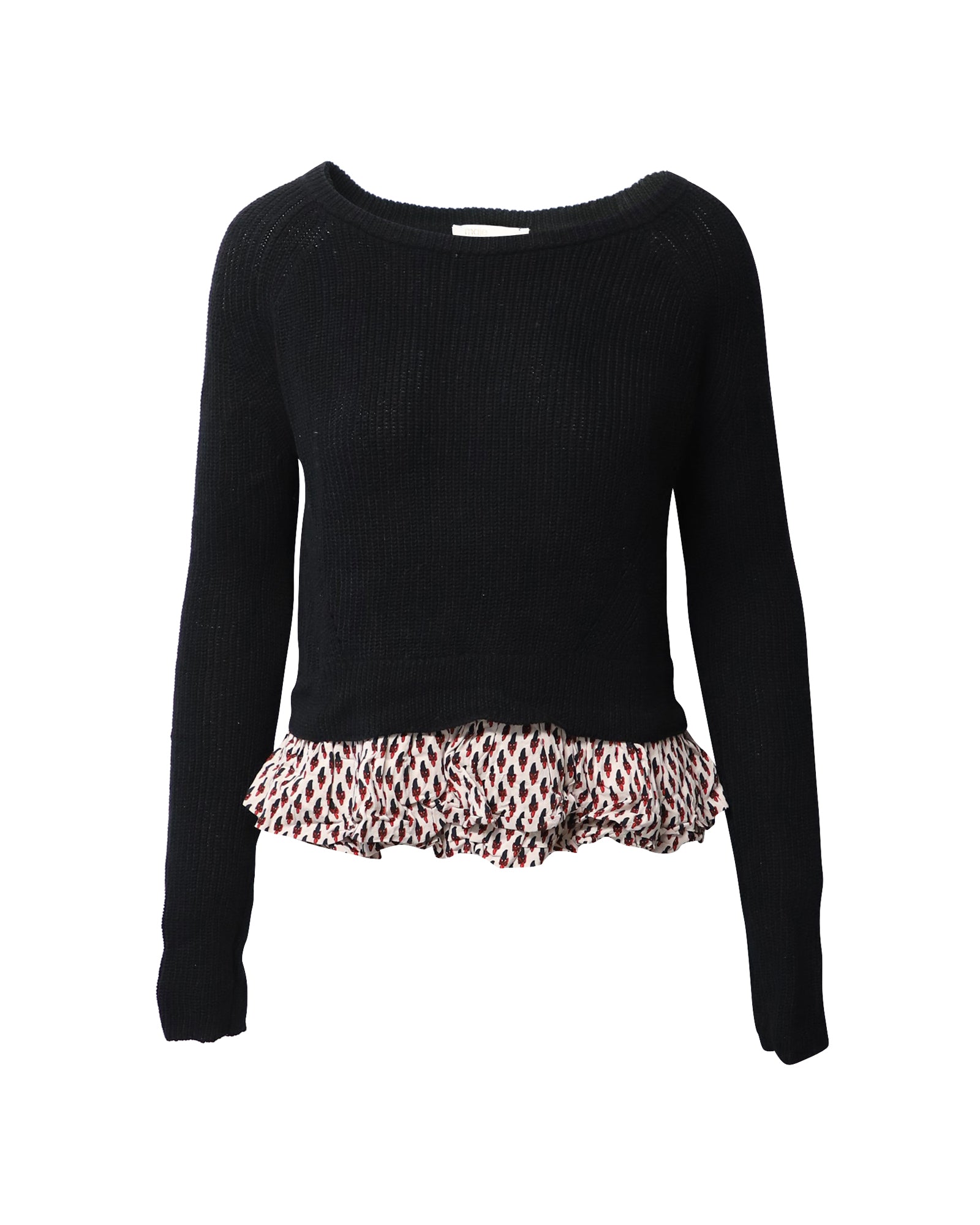 image of Maje Ruffled Hem Sweater in Black Cotton Linen