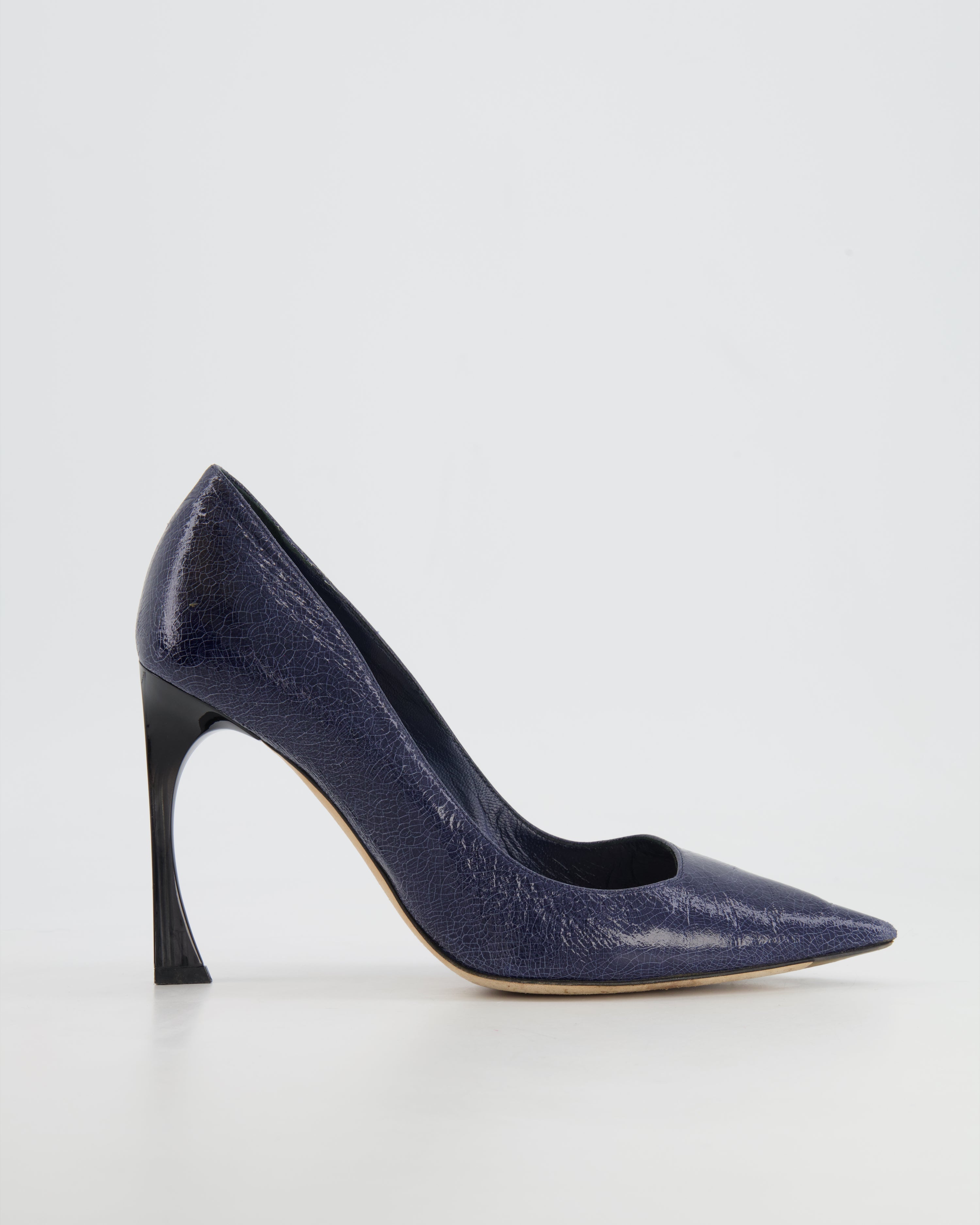 Dior Navy Patent Leather Pumps In White