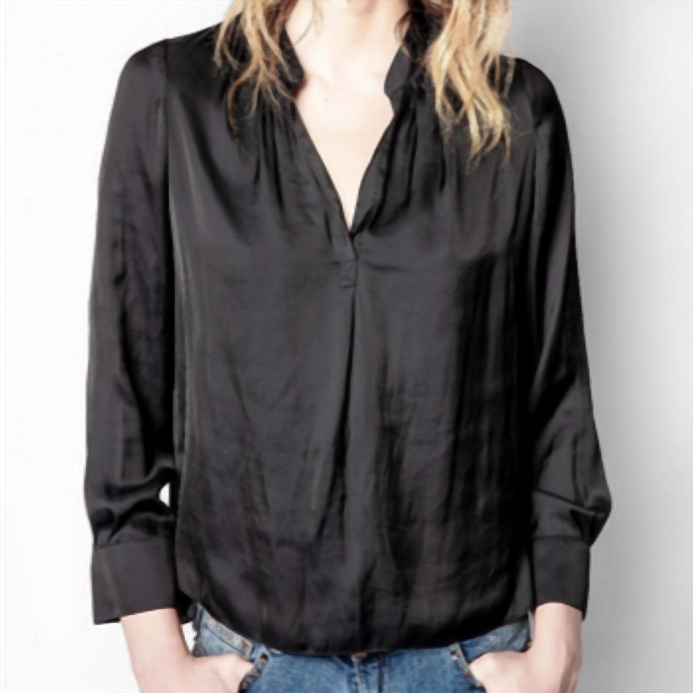 Zadig & Voltaire Tink Satin Long Sleeve Shirt In Black In Burgundy