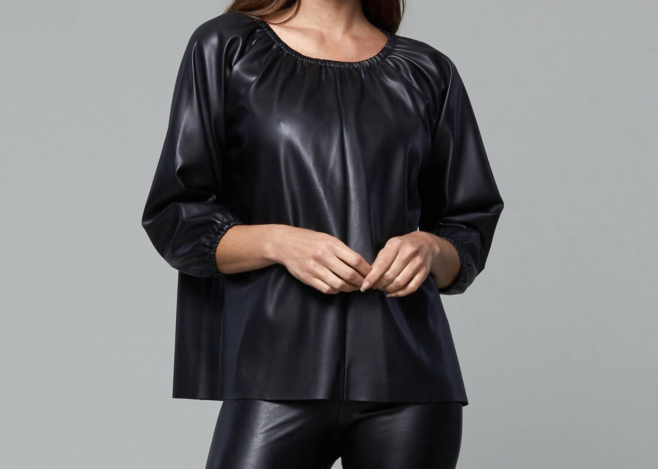 Shop Dolce Cabo Blakely Faux Leather Puff Sleeve Top In Black